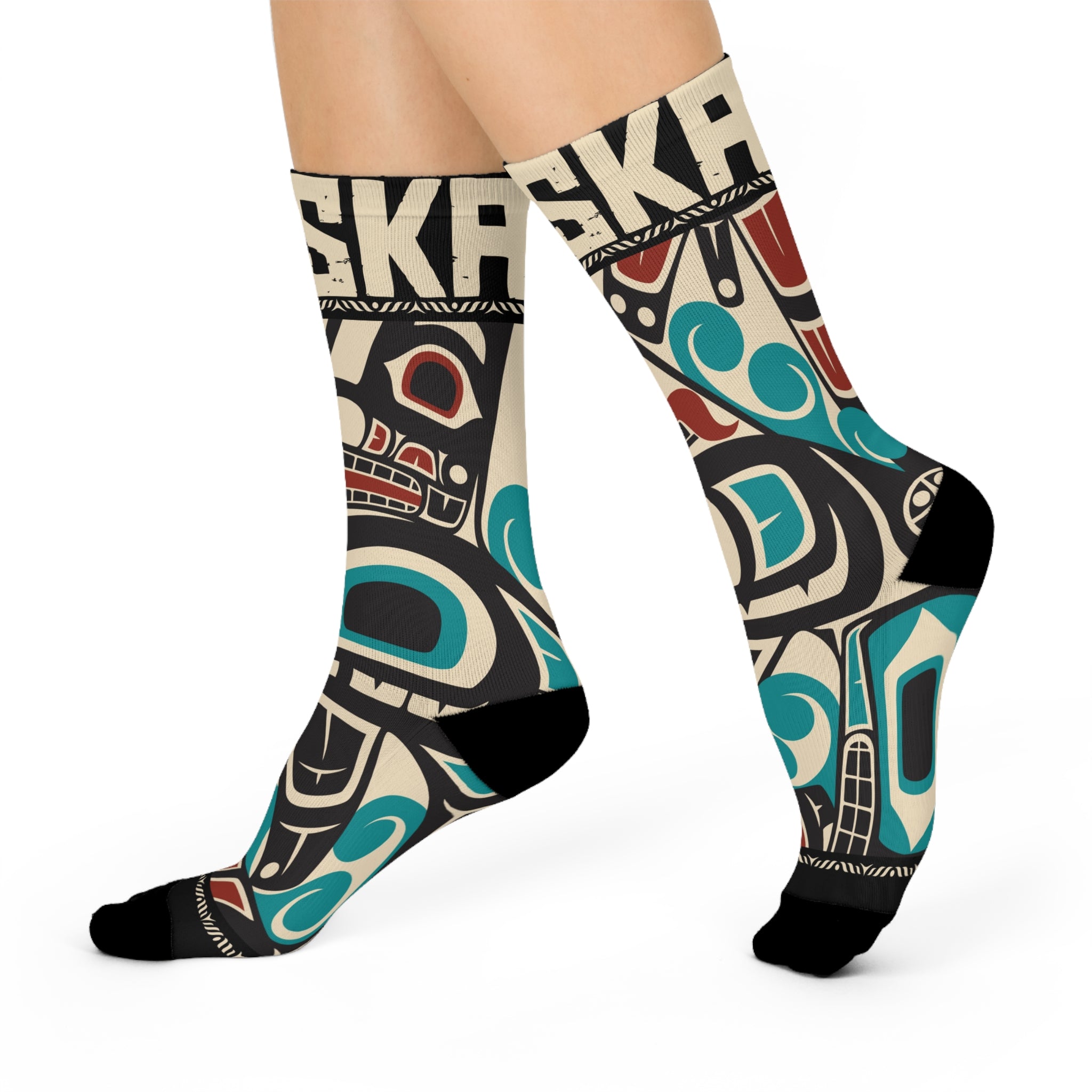 Crew Socks - Cushion Bottom - Rustic Alaska Tribal Orca - AK State Line™ Collection