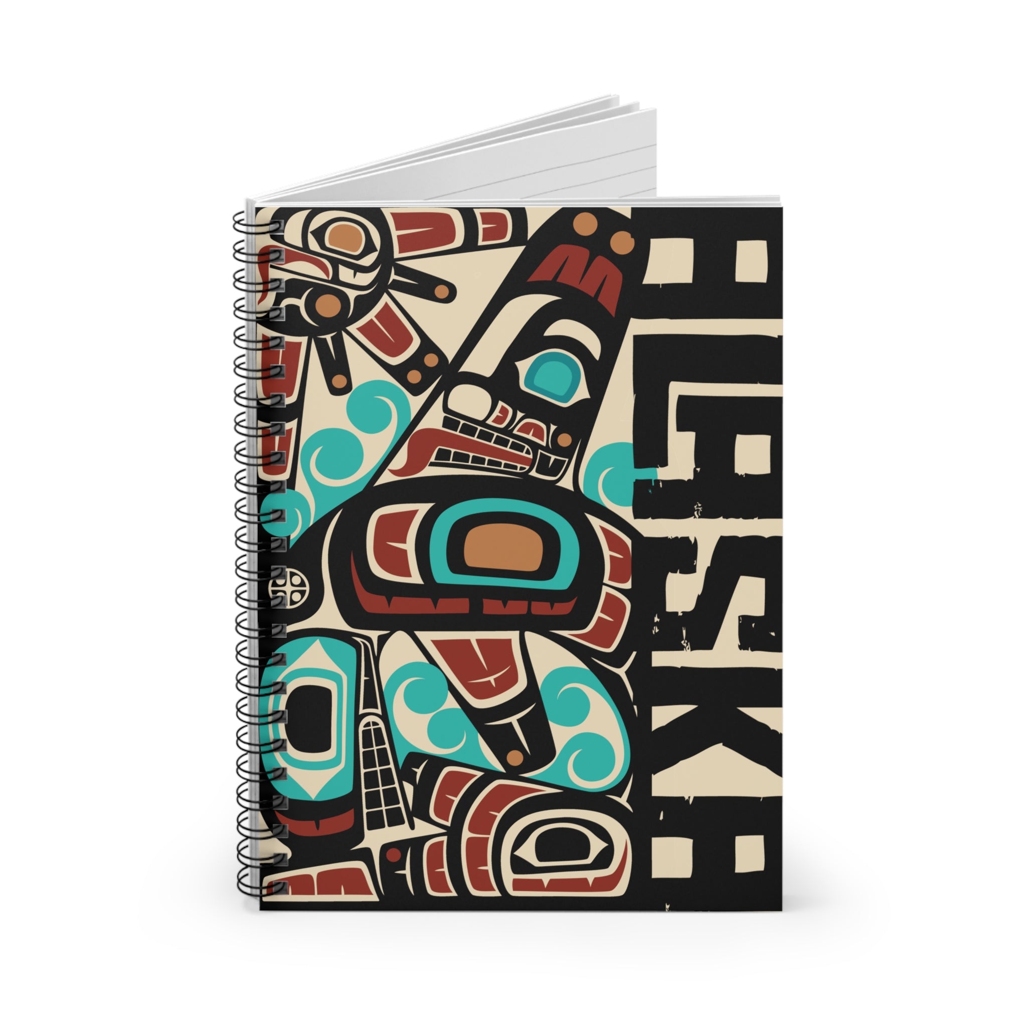 Spiral Notebook, Journal - Alaska Tribal Orca - AK State Line™ Collection