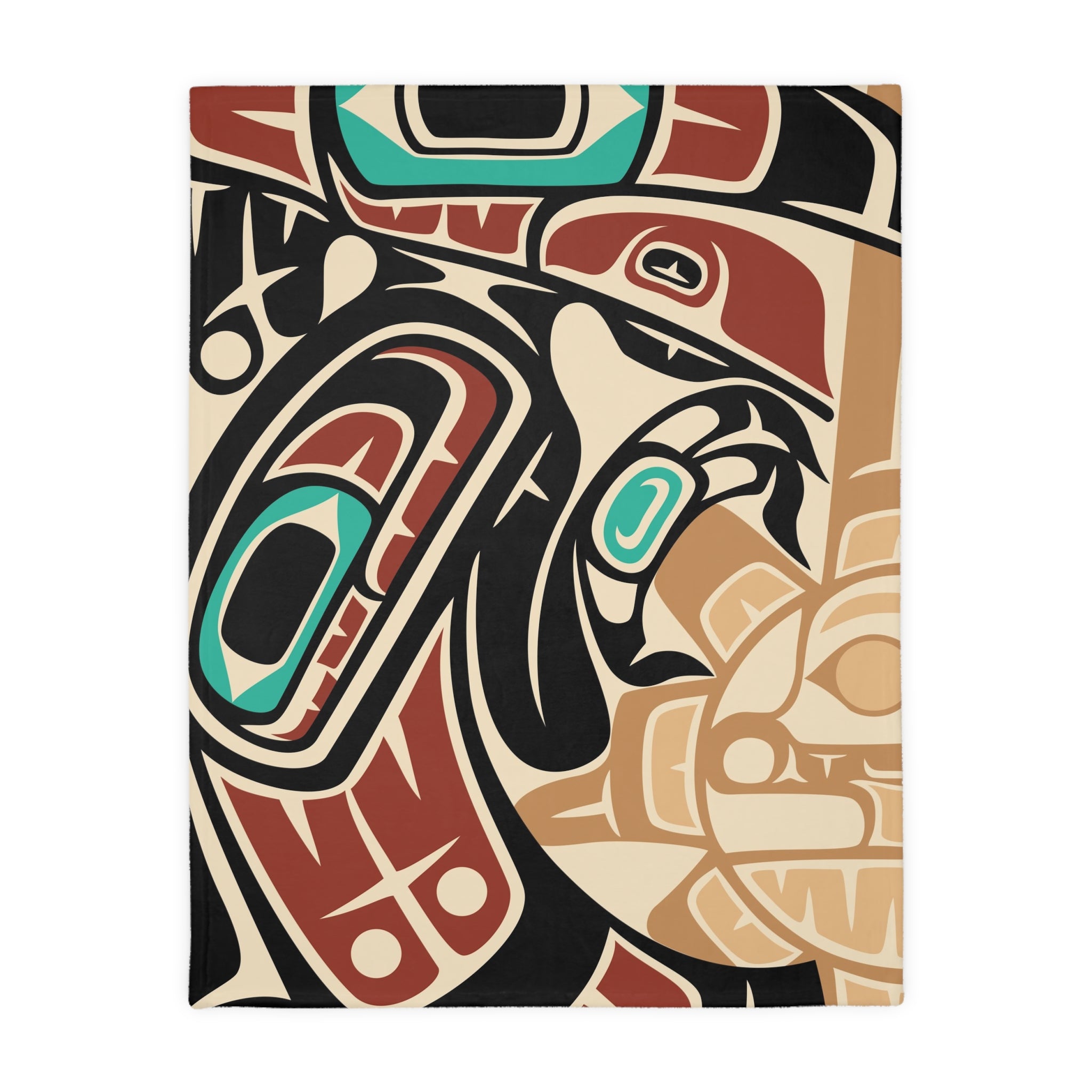 Reversible Coral Fleece Blanket | Tribal Raven & Sun | Northern Spiritlines™ Signature
