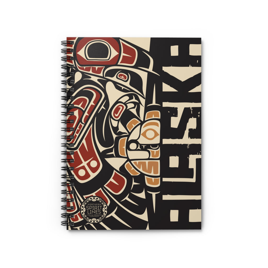 Spiral Notebook, Journal - Rustic Tribal Raven w/ Vertical Alaska - AK State Line™