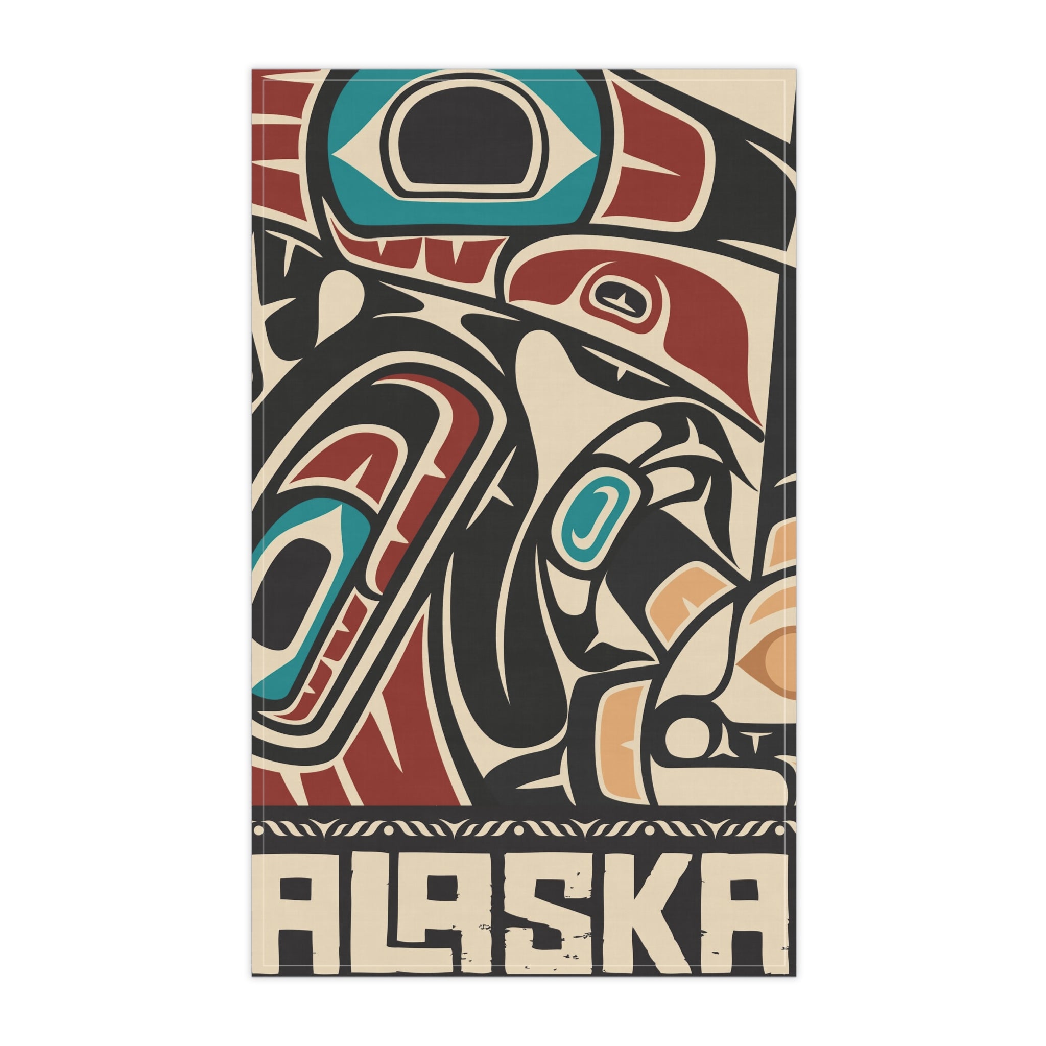 Cotton Twill Tea Towel - Alaska Tribal Raven - AK State Line™ Collection