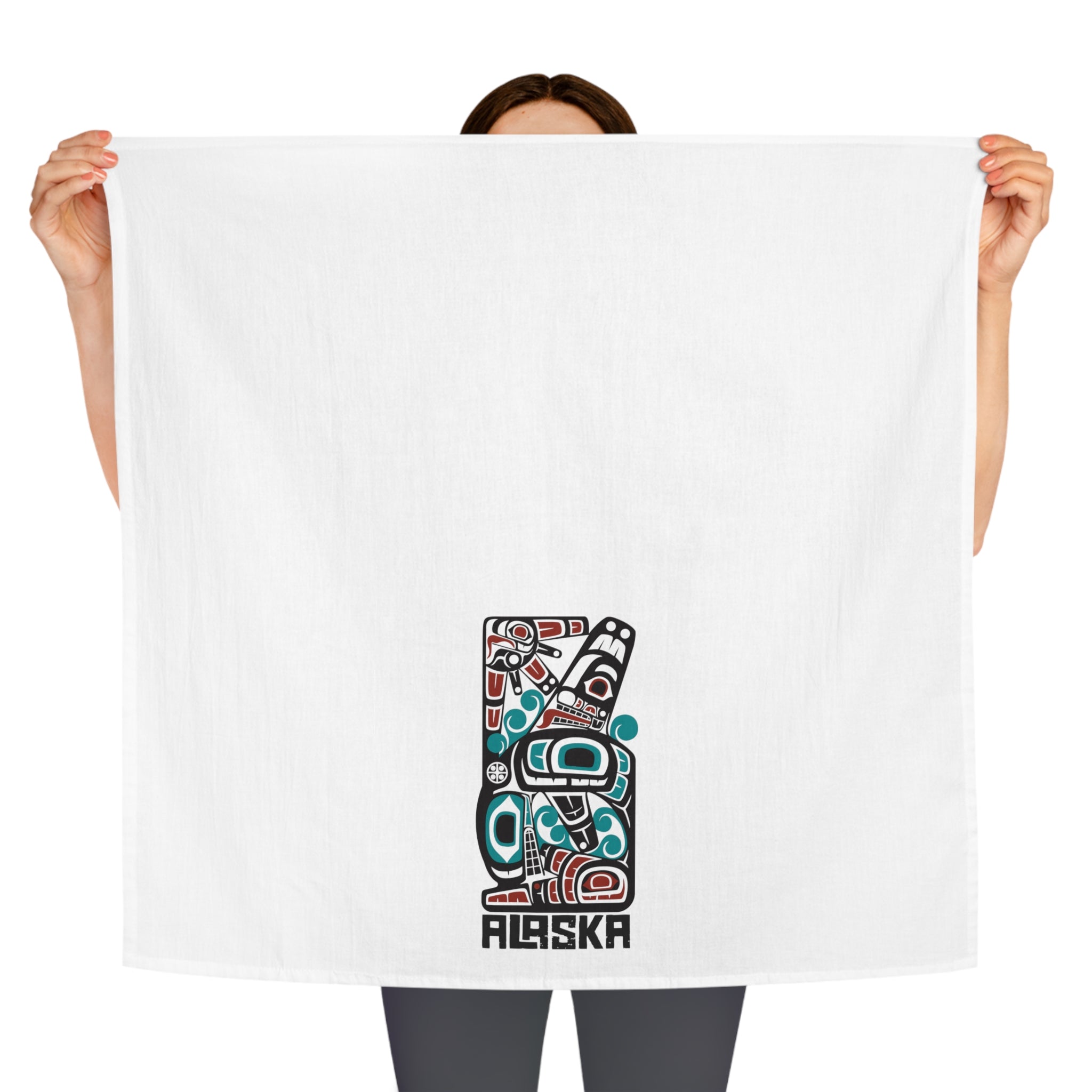 Cotton Tea Towel - Alaska Classic Tribal Orca - AK State Line™ Collection
