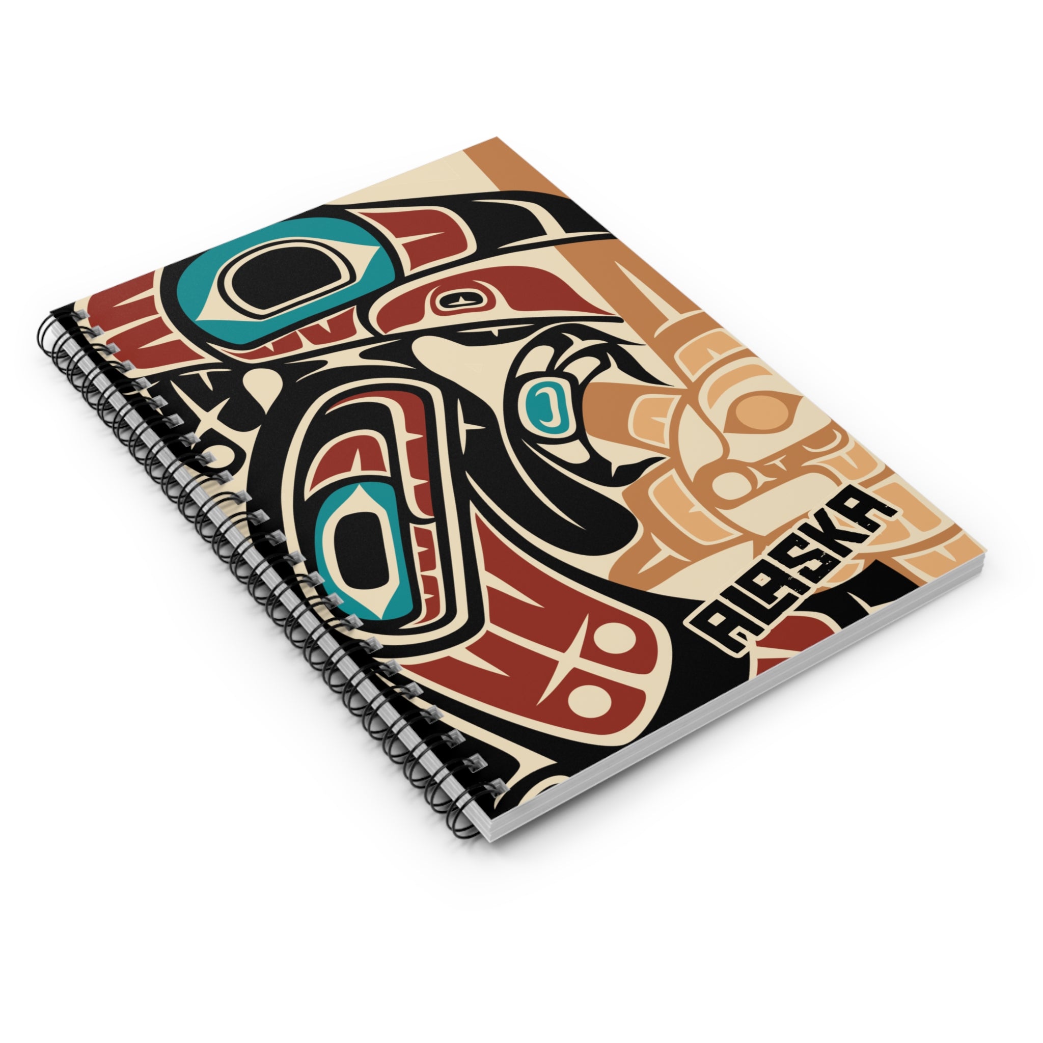 Spiral Notebook, Journal - Alaska Tribal Raven - AK State Line™ Collection