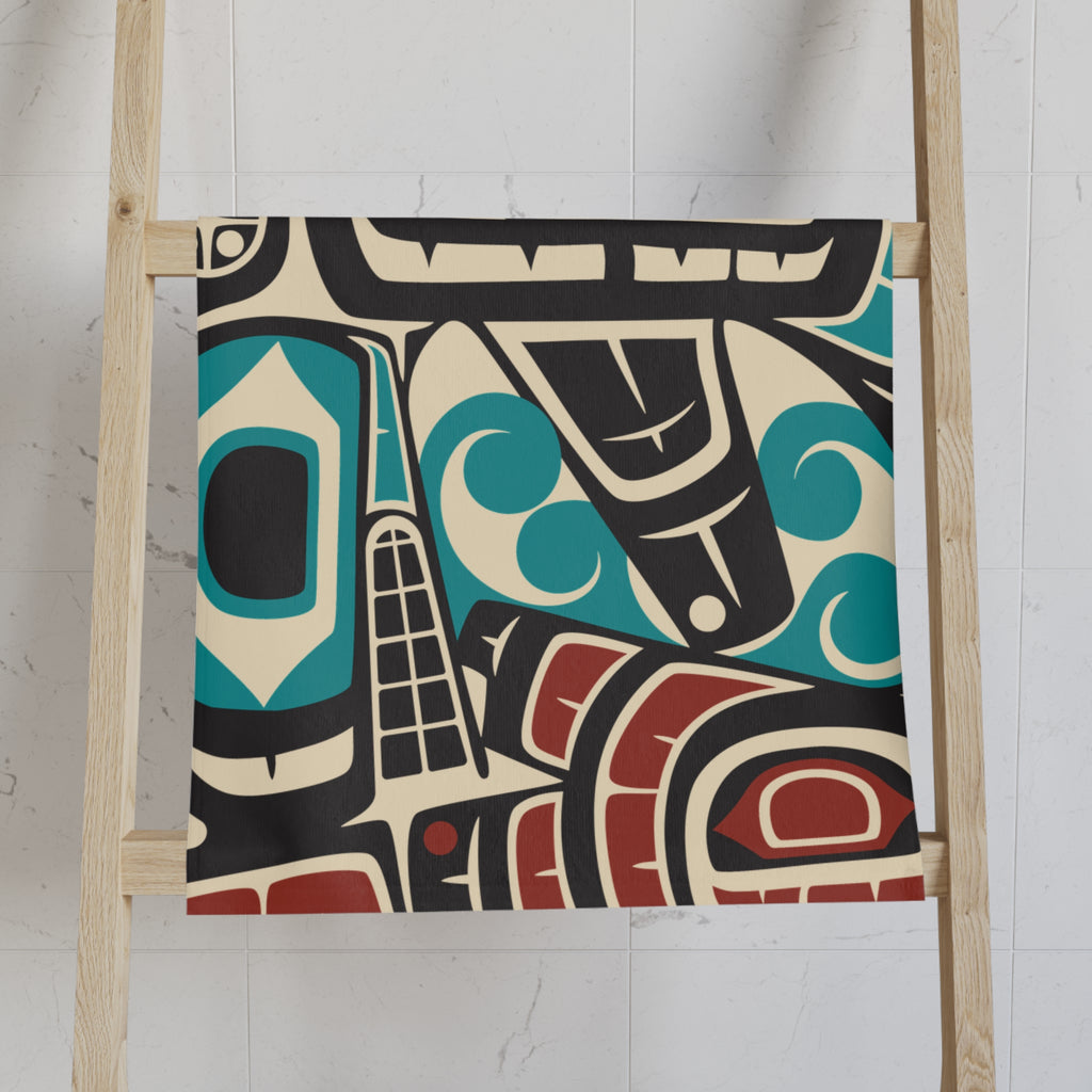 16x28" Polycotton Hand Towel - Classic Tribal Orca Print - Northern Spiritlines™