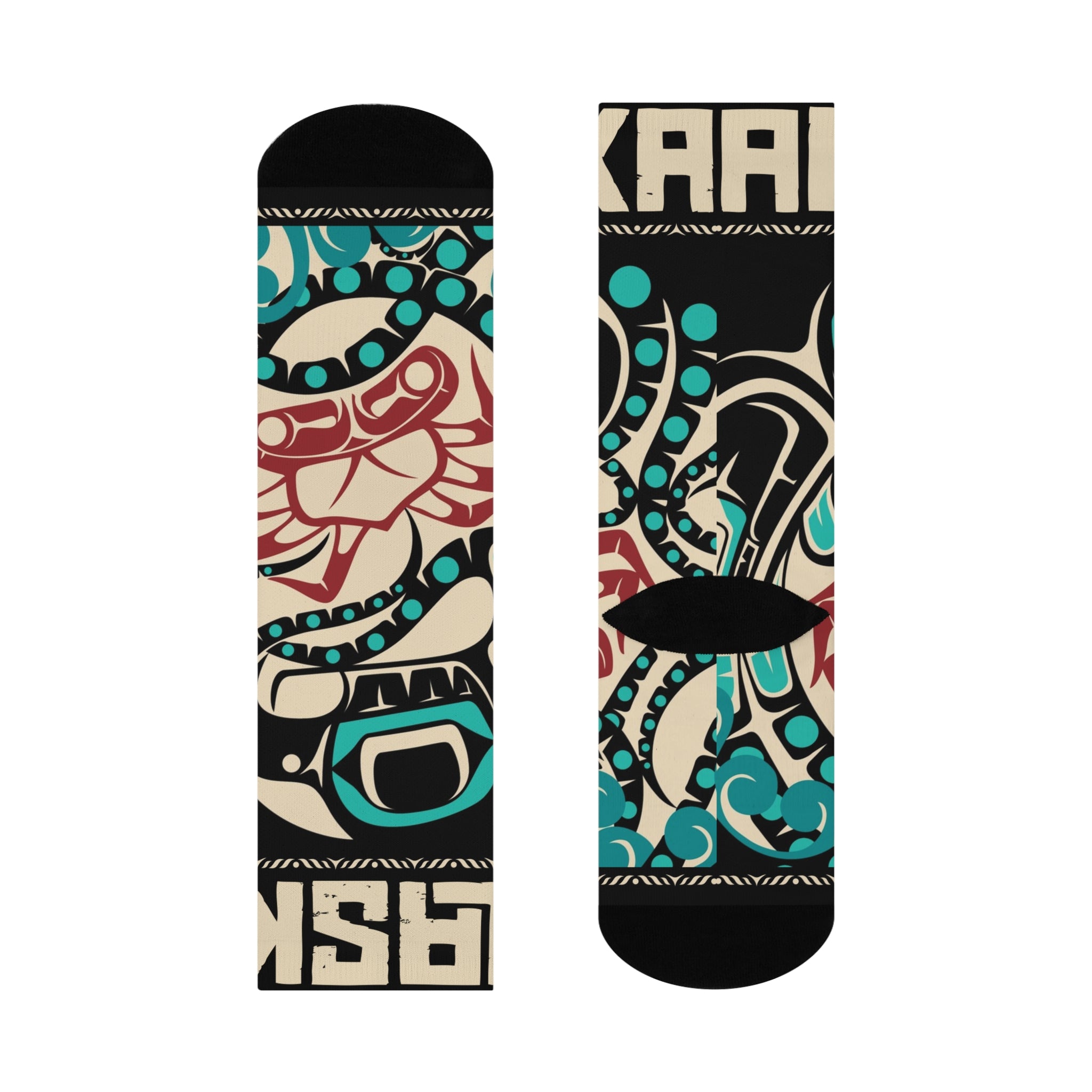 Crew Socks - Cushion Bottom - Rustic Alaska Tribal Octopus - AK State Line™