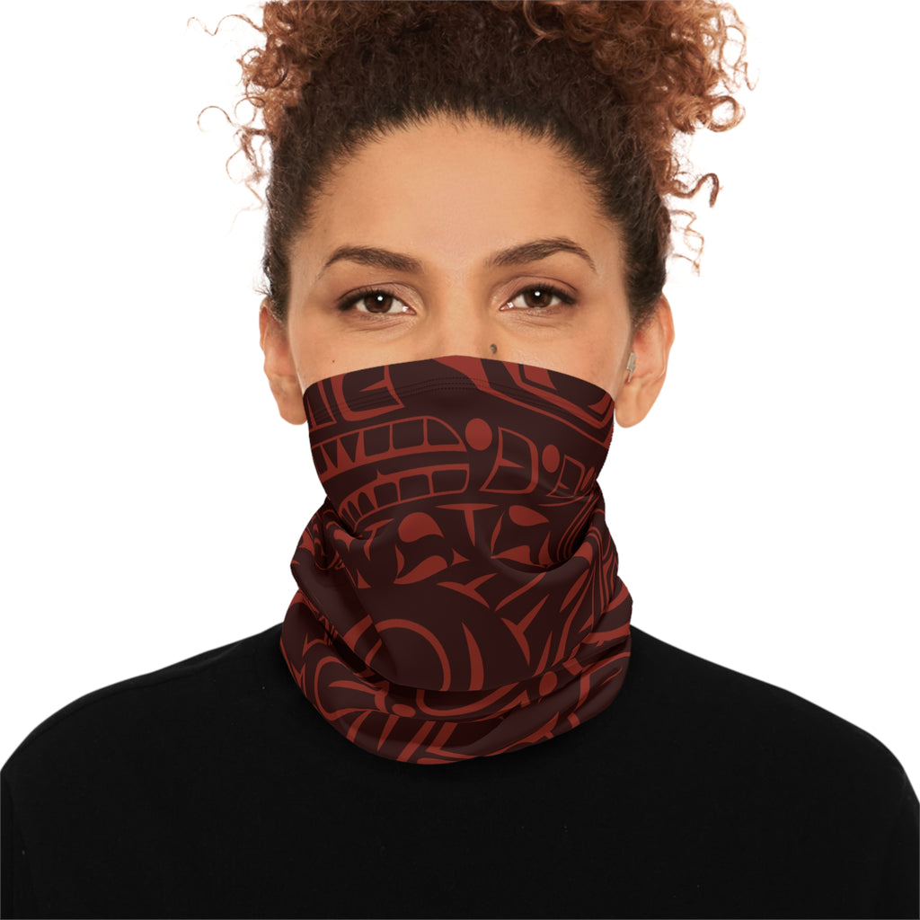 Neck Gaiter, Headband with Drawstring - Classic Tribal Print in Garnet Red - Northern Spiritlines™