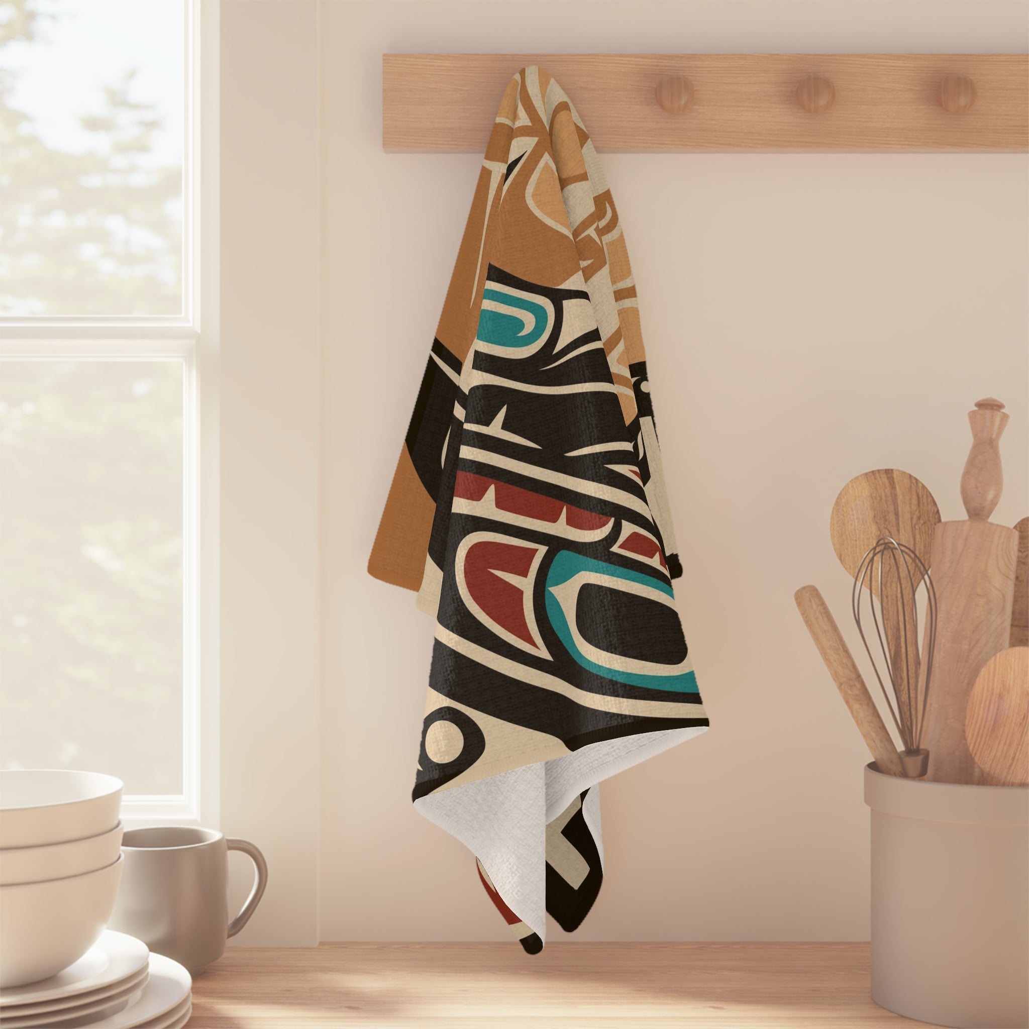 Tea Towel | 18x30" Waffle Weave | Alaska Tribal Raven & Sun | Stateline™ Collection