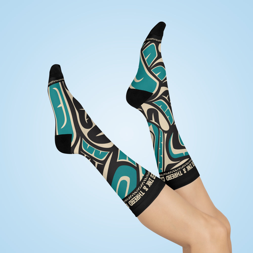 Crew Socks - Cushion Bottom - Classic Tribal Hummingbird Print - Northern Spiritlines™