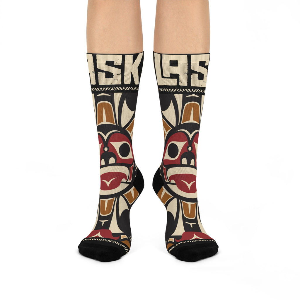 Crew Socks - Cushion Bottom - Rustic Alaska Tribal Sun - AK State Line™ Collection