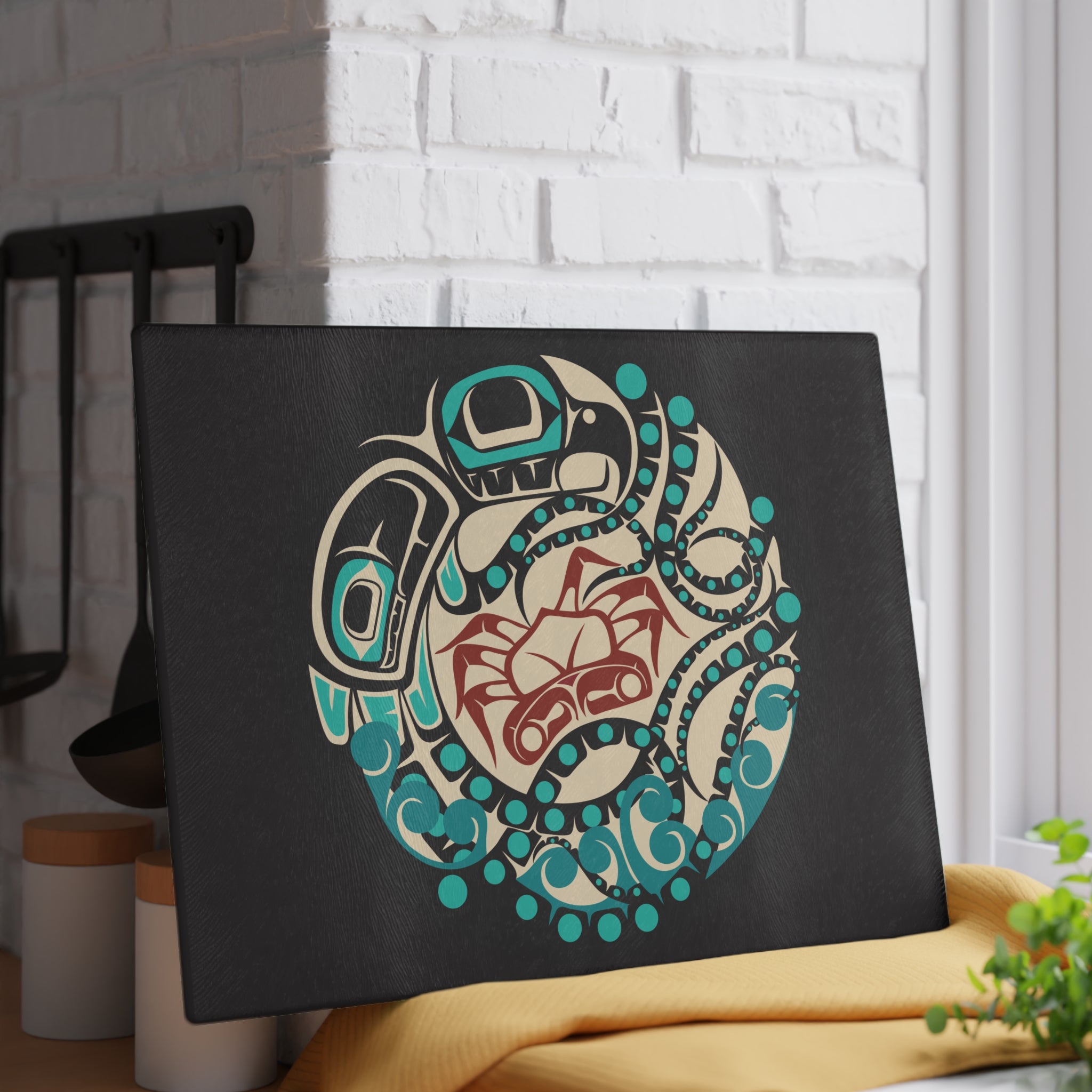 Glass Cutting Board - Classic Tribal Octopus Print - Northern Spiritlines™