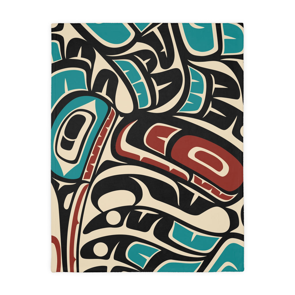 Reversible Coral Fleece Blanket | Classic Tribal Hummingbird | Northern Spiritlines™ Signature