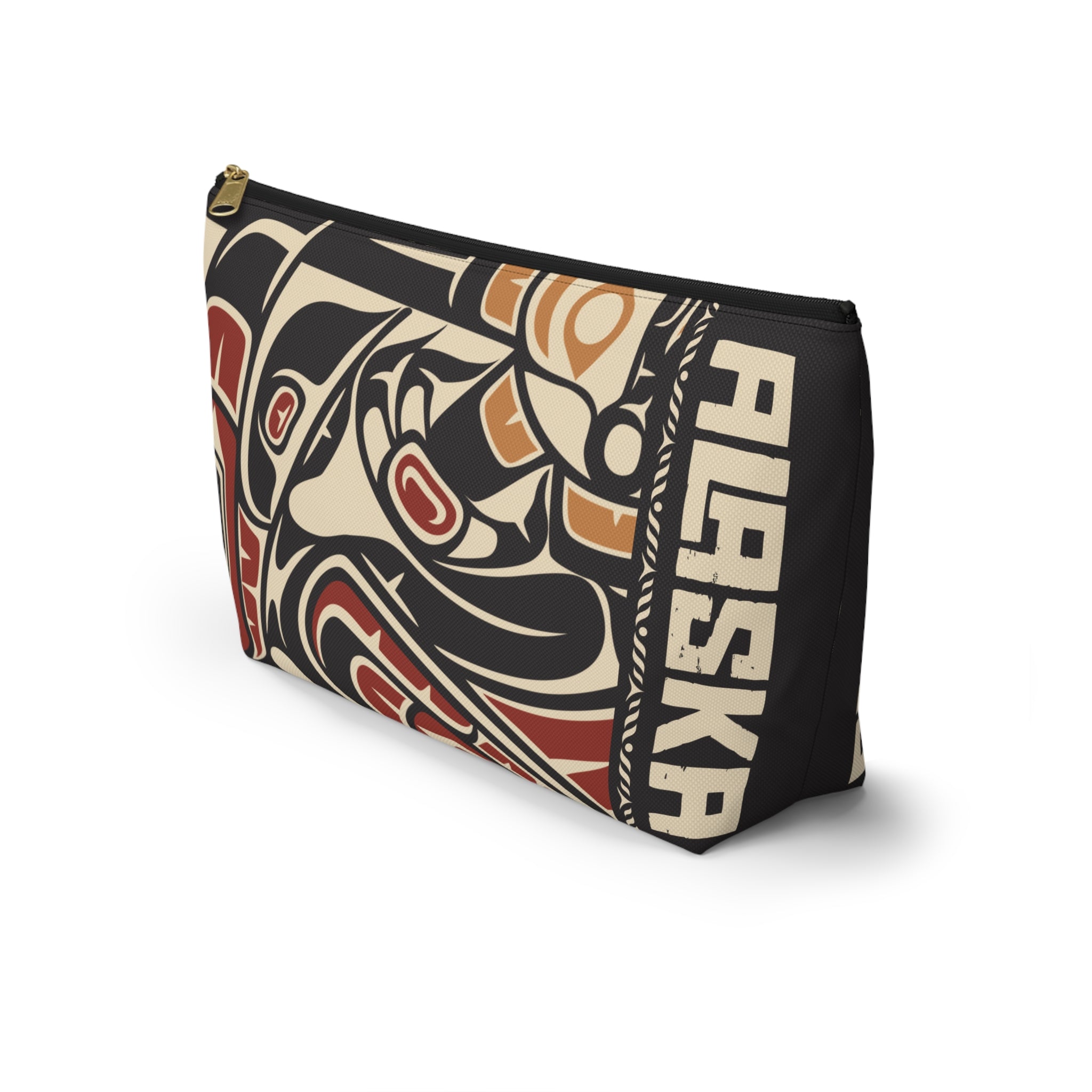 Travel Accessory Zipper Pouch - Rustic Alaska Tribal Raven - AK State Line™ Collection