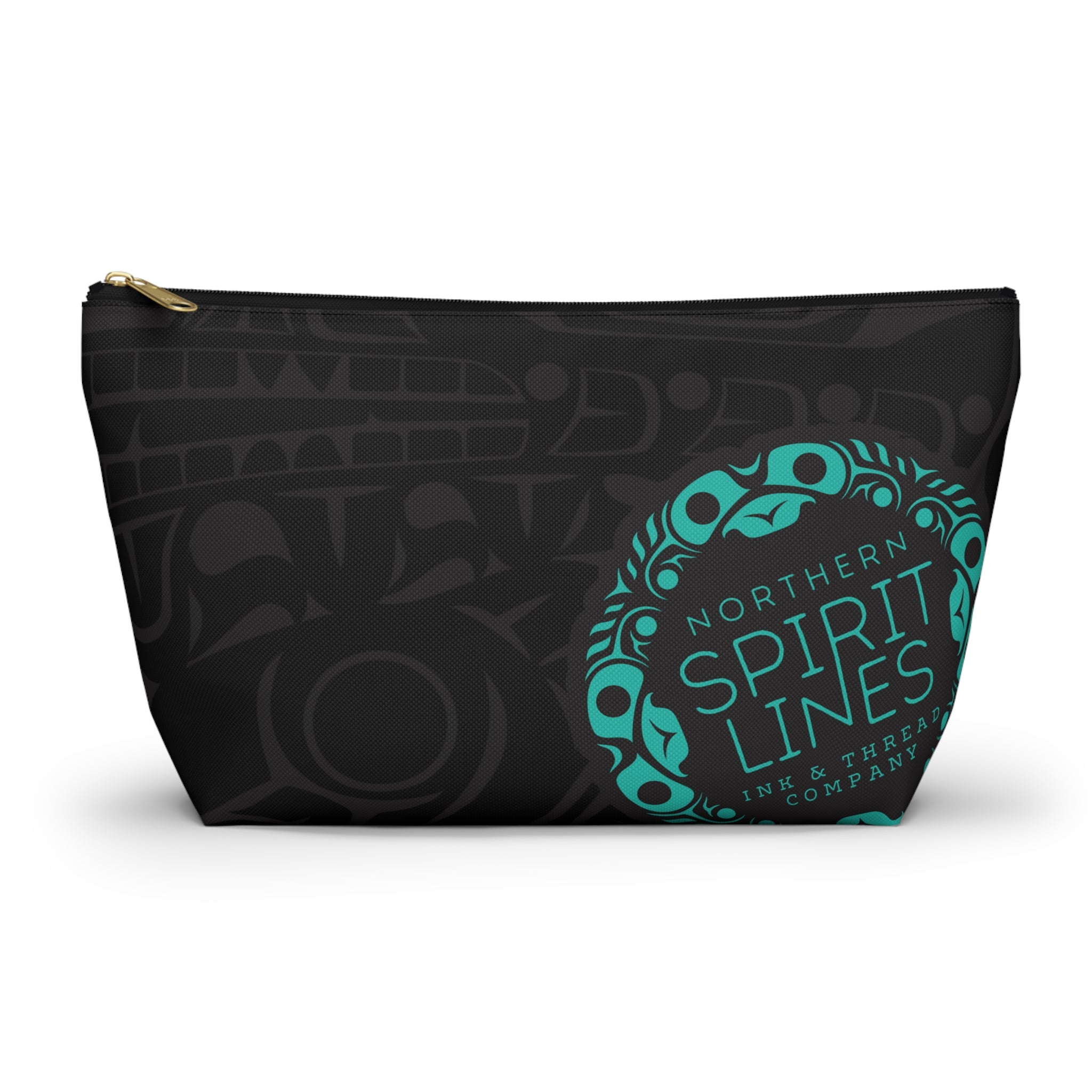 Travel Accessory Zipper Pouch - Classic Tribal Smoky Print with Teal Logo - Northern Spiritlines™