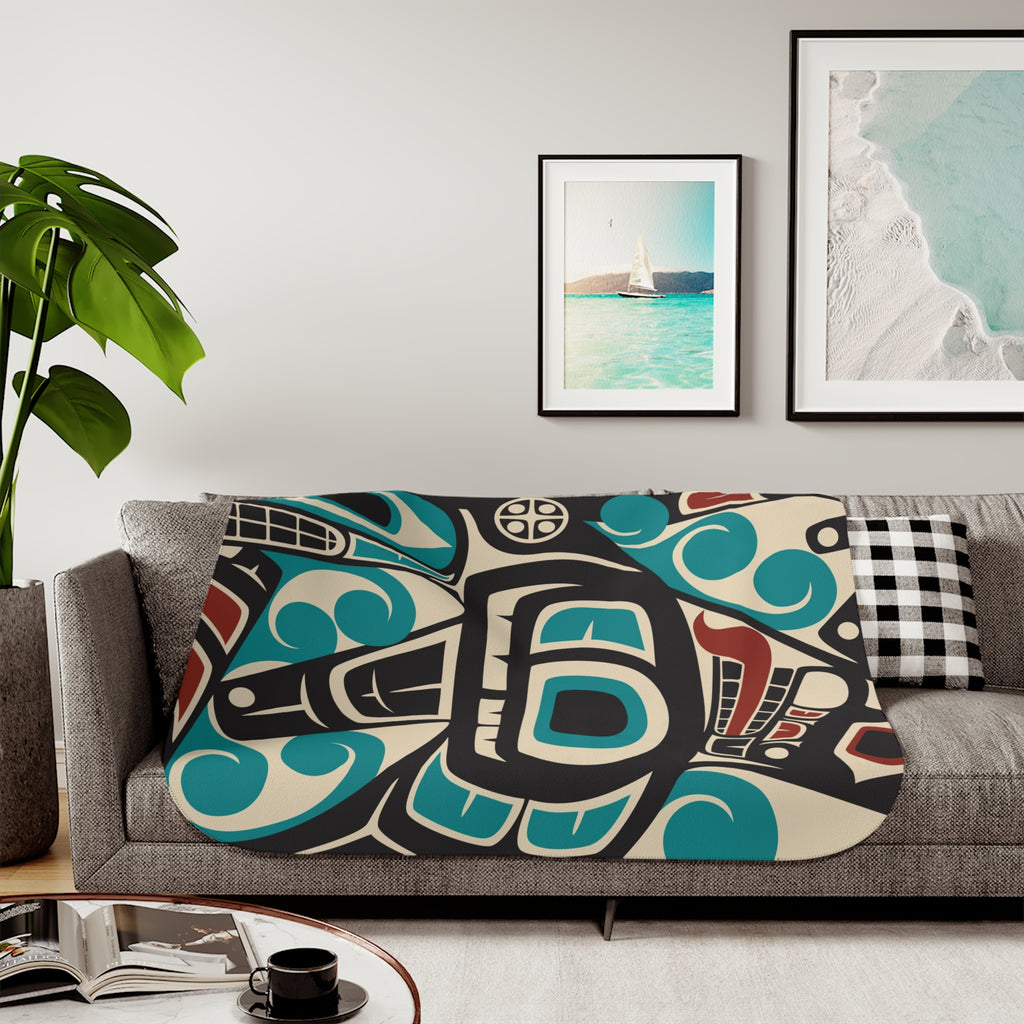 Sherpa Fleece Blanket - Classic Tribal Orca - Northern Spiritlines™