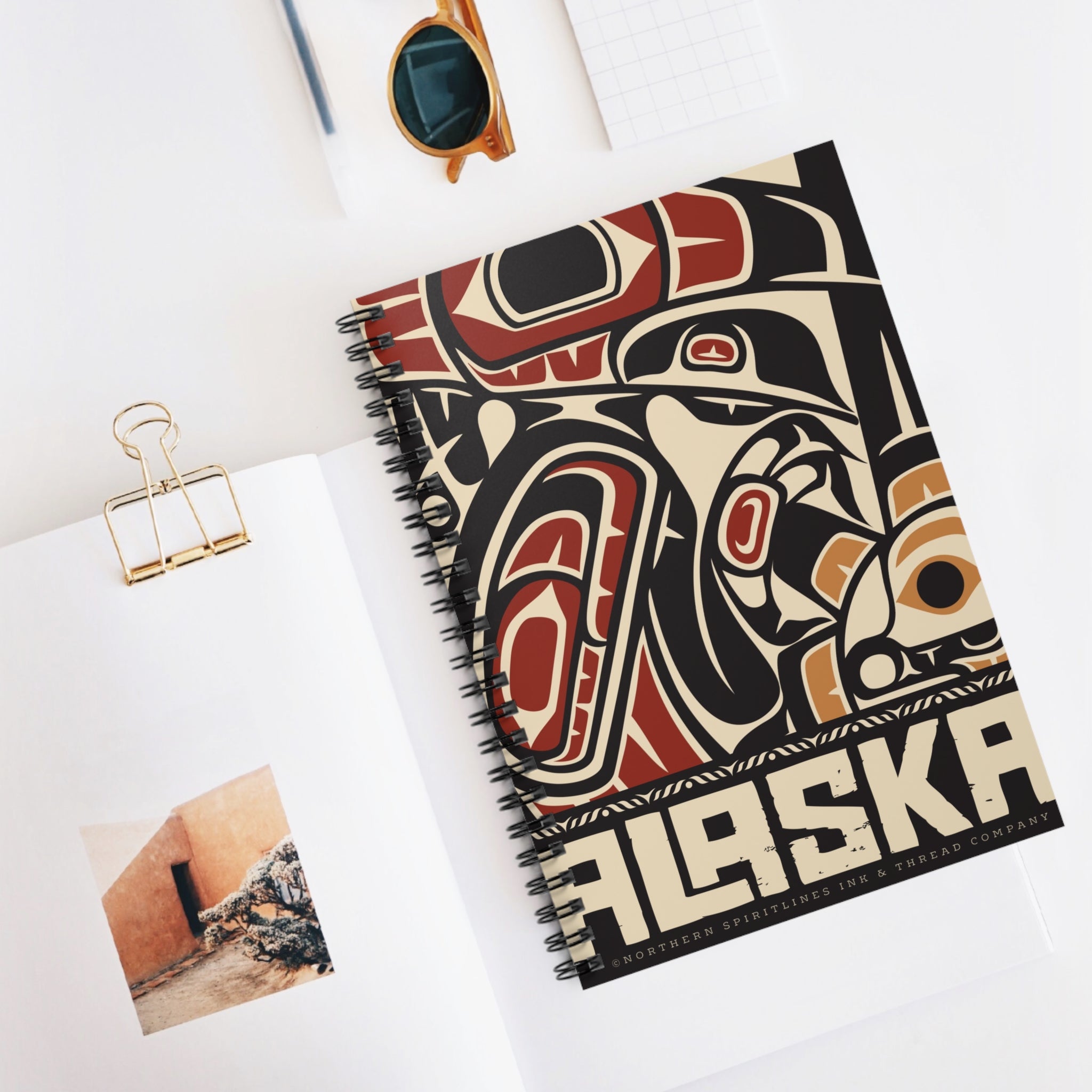 Spiral Notebook, Journal - Rustic Alaska Tribal Raven - AK State Line™ Collection