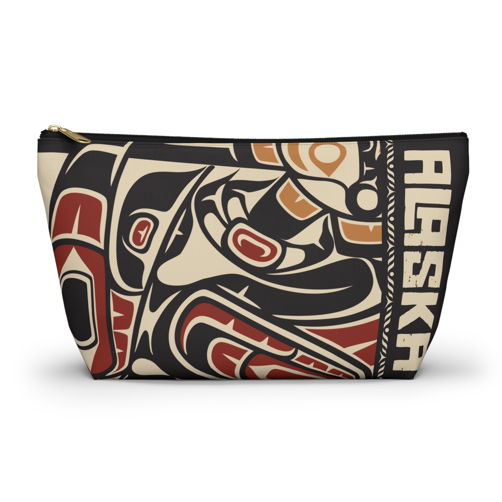 Travel Accessory Zipper Pouch - Rustic Alaska Tribal Raven - AK State Line™ Collection