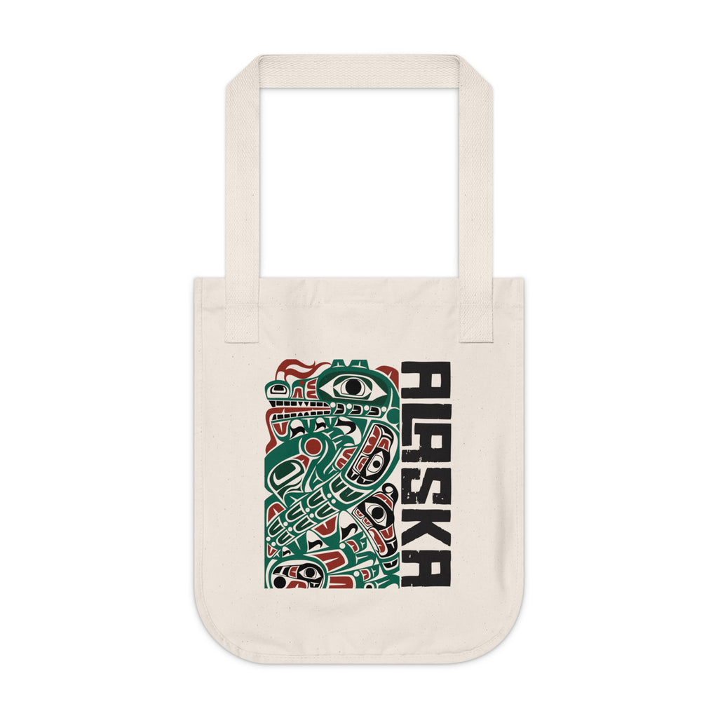 Organic Canvas Tote Bag - Rustic Alaska Tribal Sea Monster - AK State Line™ Collection