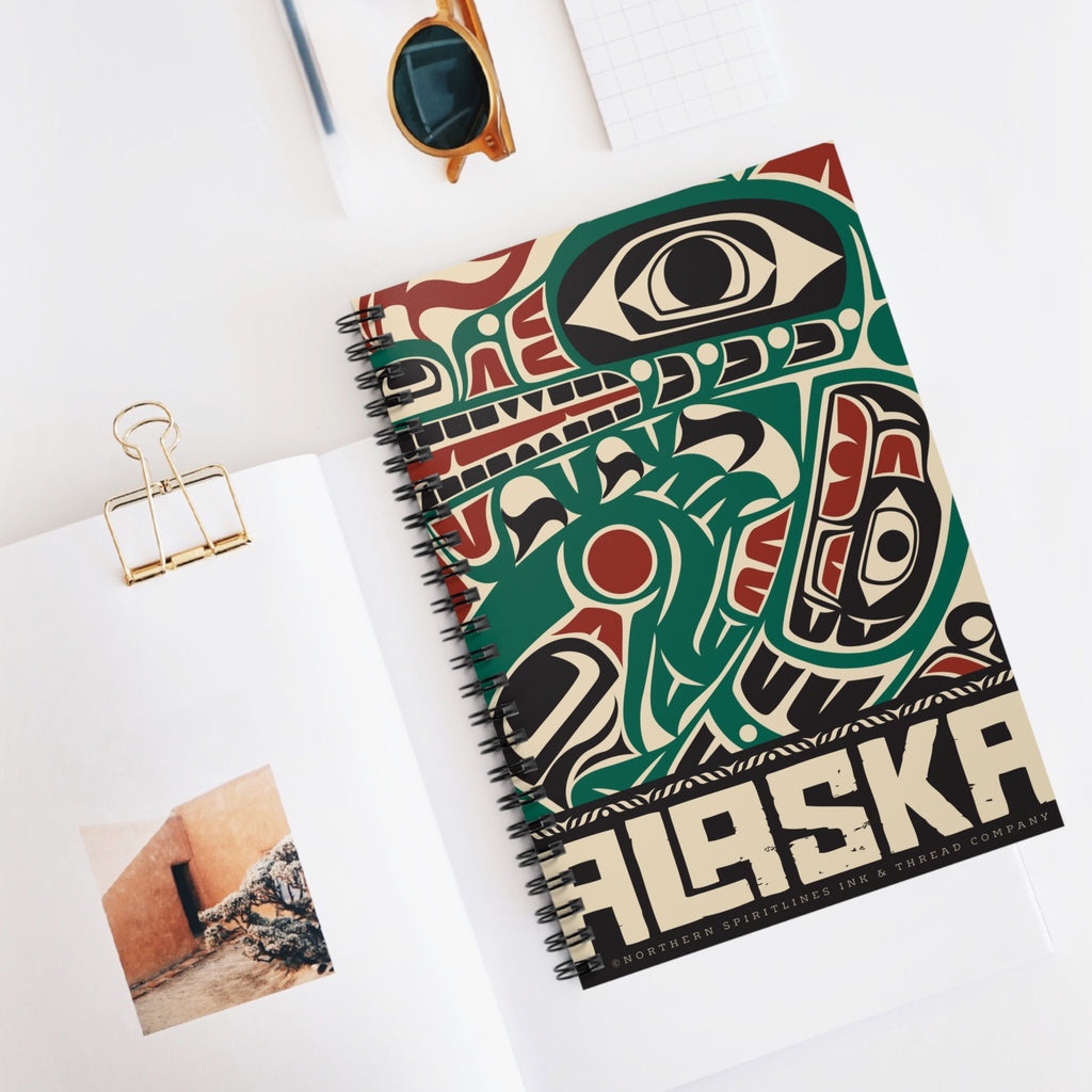 Spiral Notebook, Journal - Rustic Alaska Tribal Sea Monster - AK State Line™ Collection