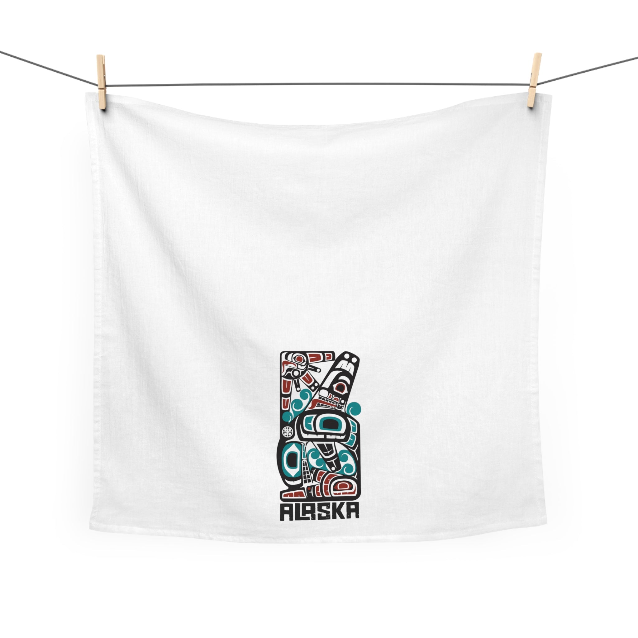 Cotton Tea Towel - Alaska Classic Tribal Orca - AK State Line™ Collection