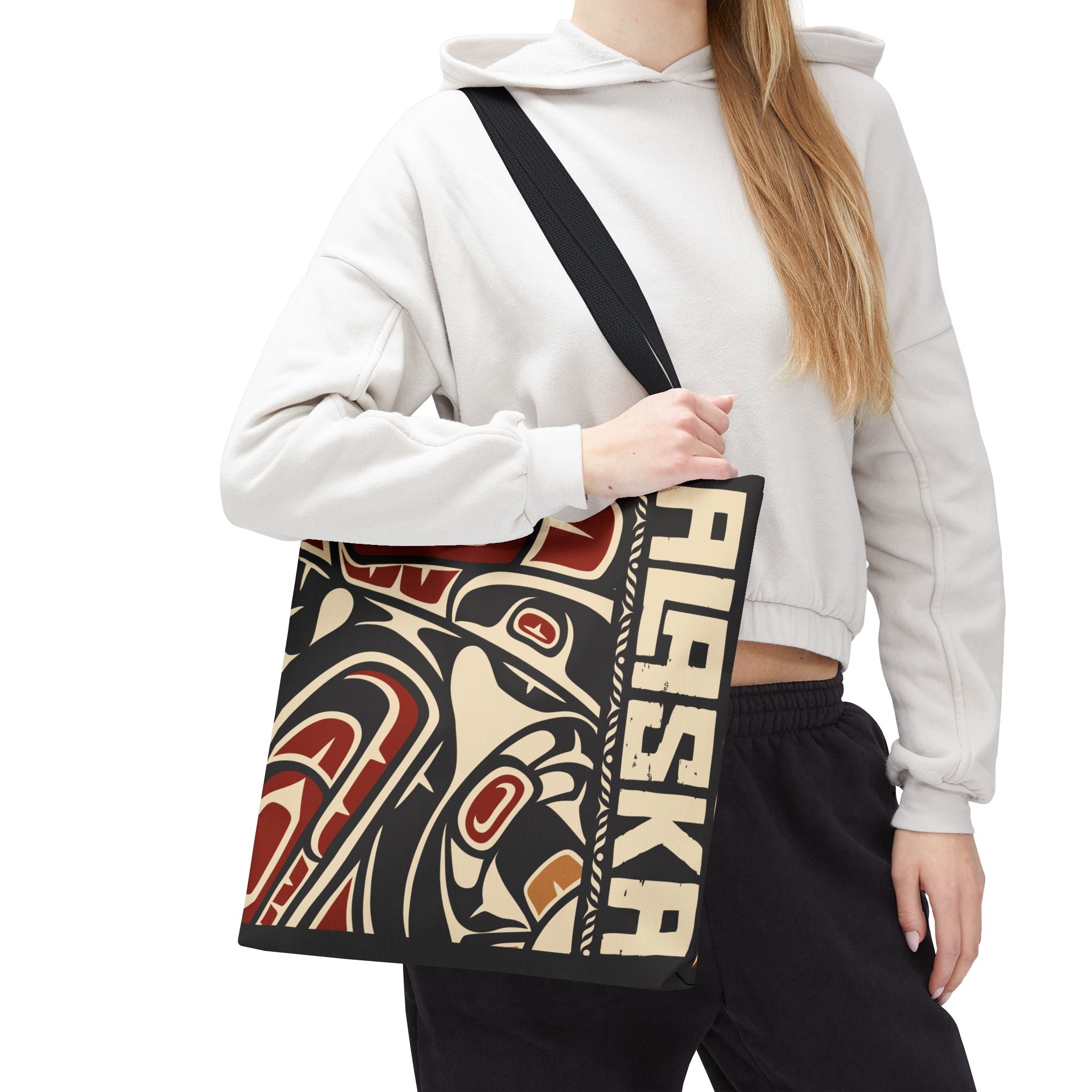 Canvas Tote Bag - Style No. 1 Rustic Alaska Tribal Raven - AK State Line™ Collection
