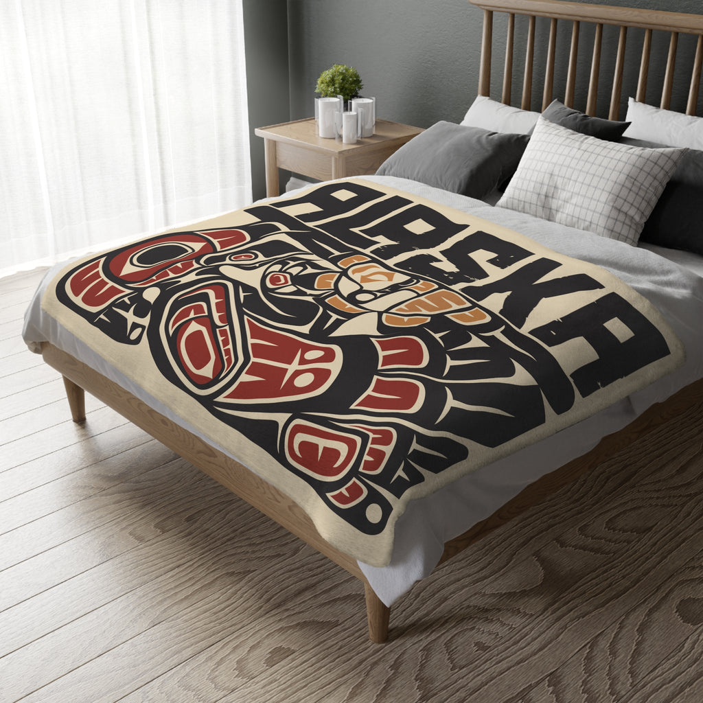 Reversible Plush Blanket - Rustic Alaska Tribal Raven - AK State Line™ Collection