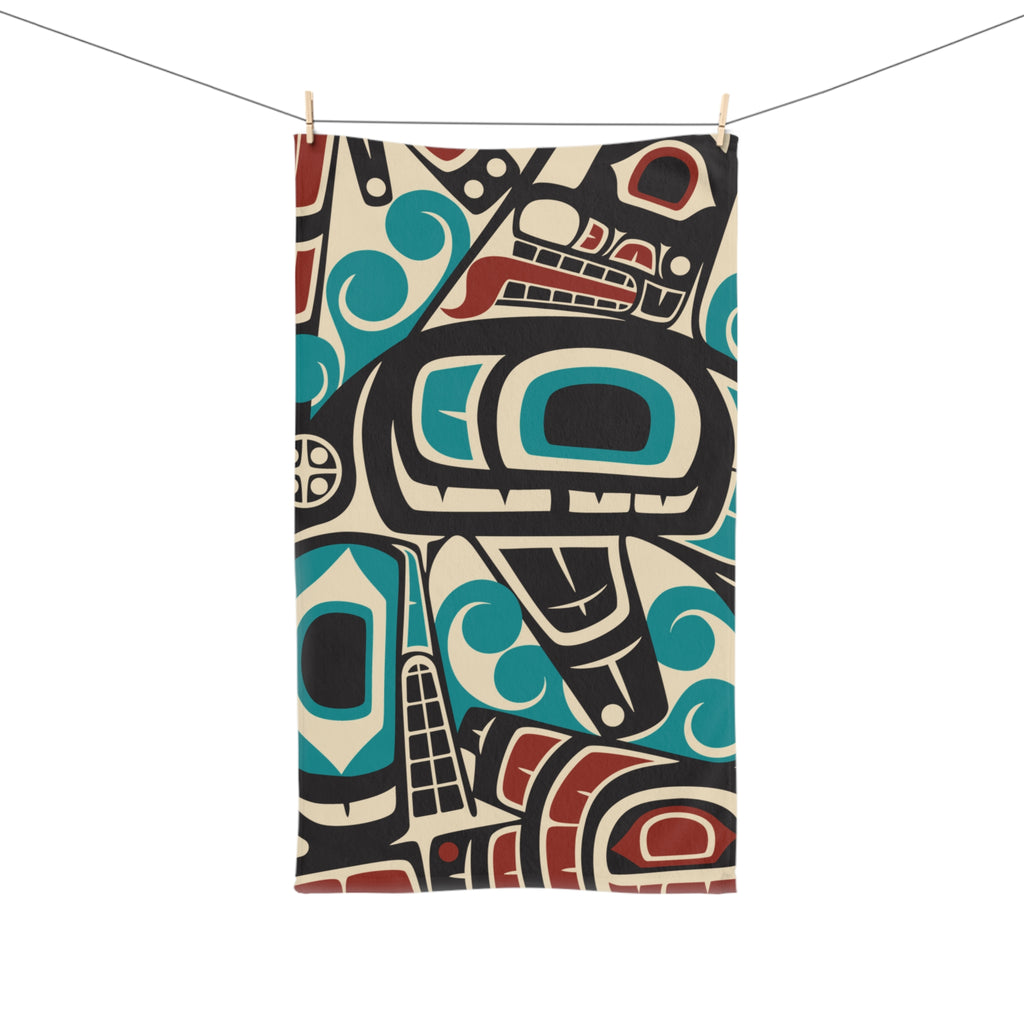 16x28" Polycotton Hand Towel - Classic Tribal Orca Print - Northern Spiritlines™