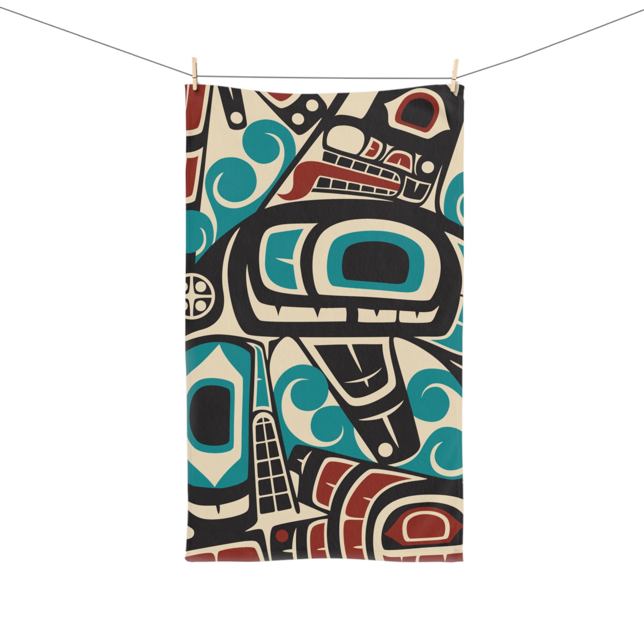 16x28" Polycotton Hand Towel - Classic Tribal Orca Print - Northern Spiritlines™