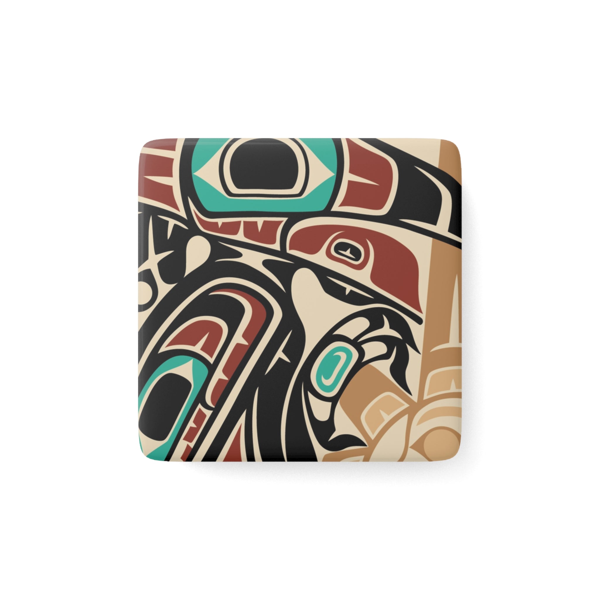 2x2" Ceramic Magnet | Tribal Raven & Sun