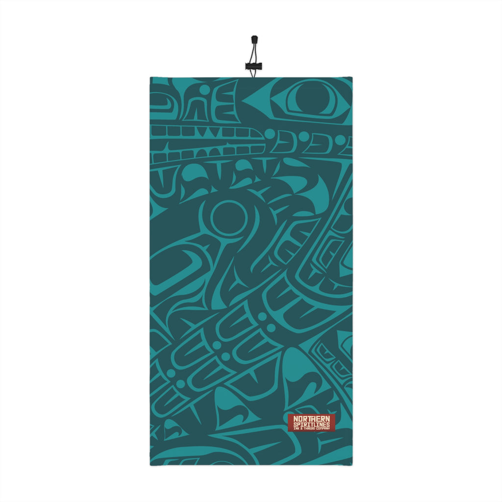 Neck Gaiter, Headband with Drawstring - Classic Tribal Print in Tidal Teal - Northern Spiritlines™