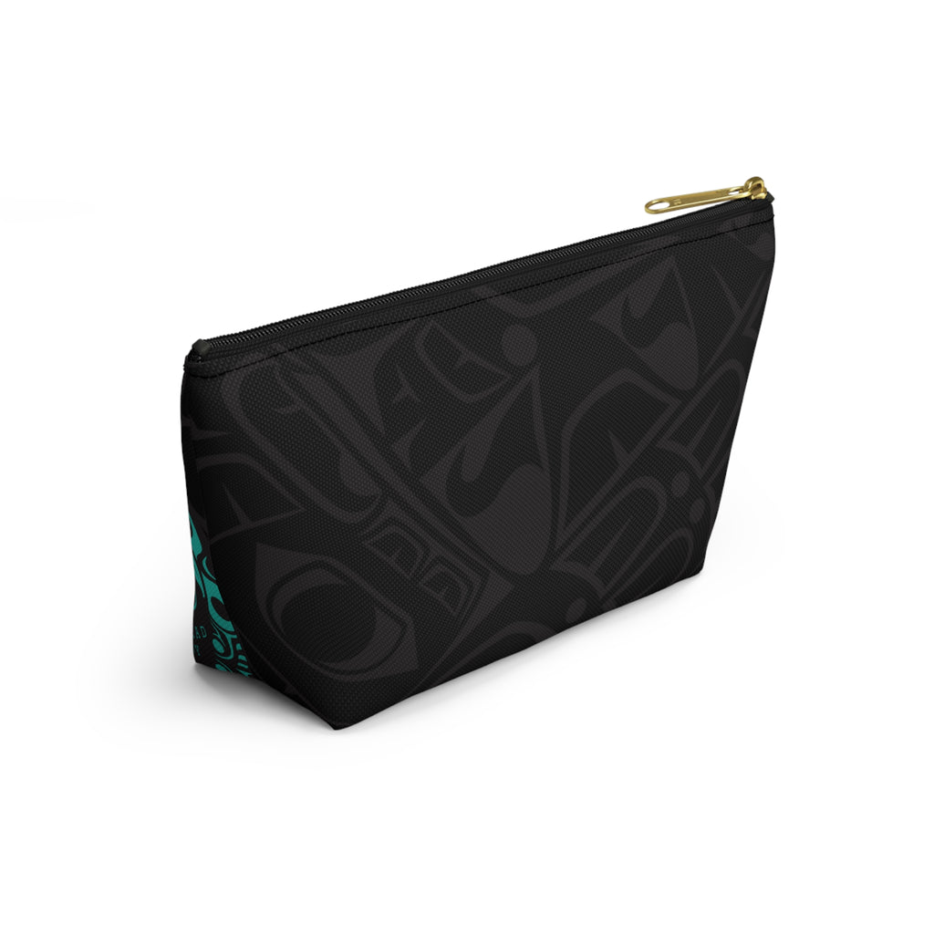 Travel Accessory Zipper Pouch - Classic Tribal Smoky Print with Teal Logo - Northern Spiritlines™