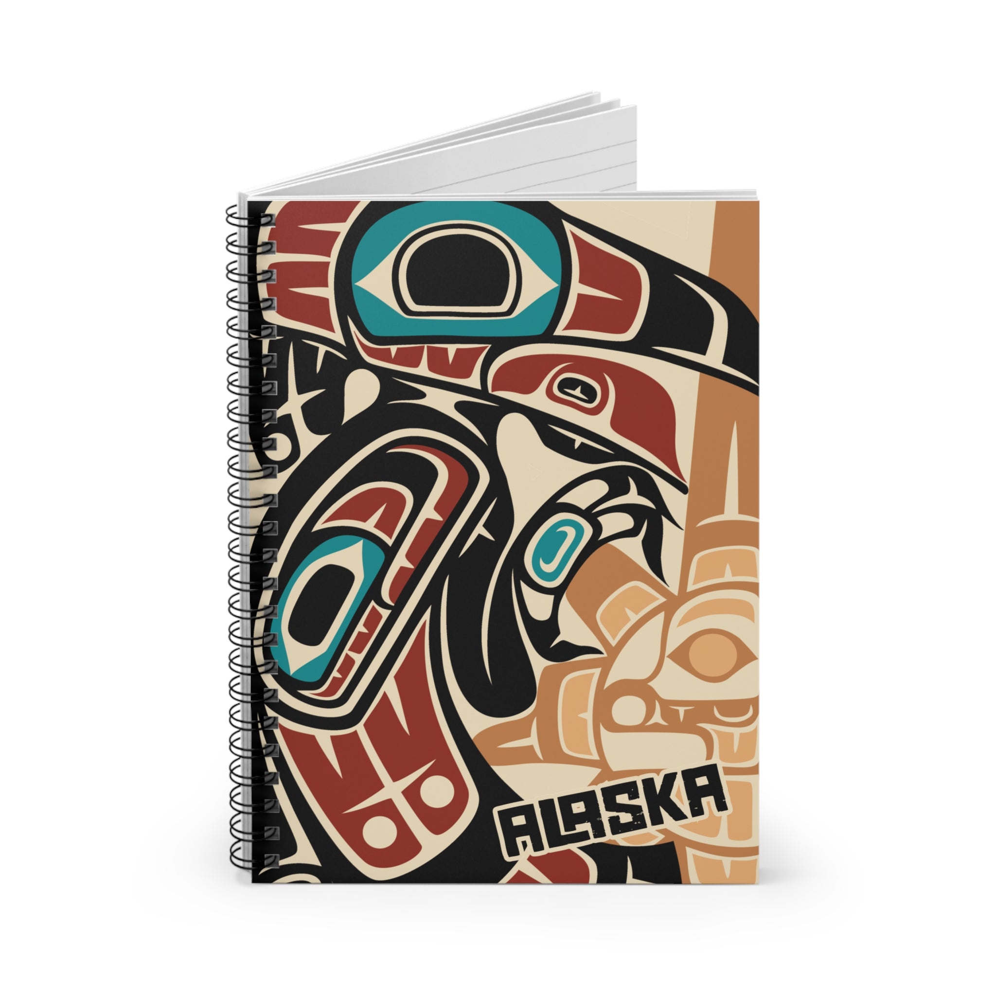 Spiral Notebook, Journal - Alaska Tribal Raven - AK State Line™ Collection
