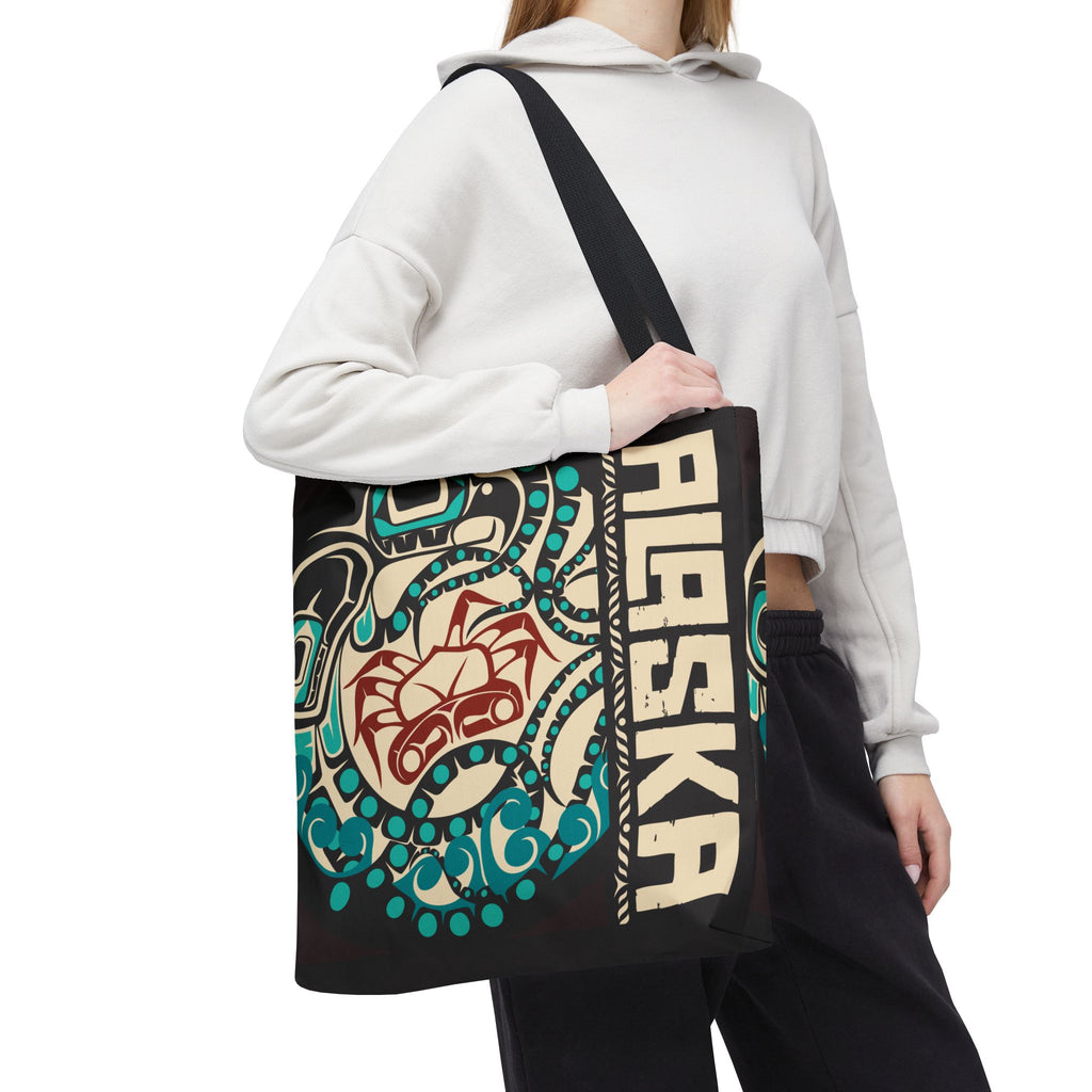 Canvas Tote Bag - Style No. 1 Rustic Alaska Tribal Octopus - AK State Line™ Collection
