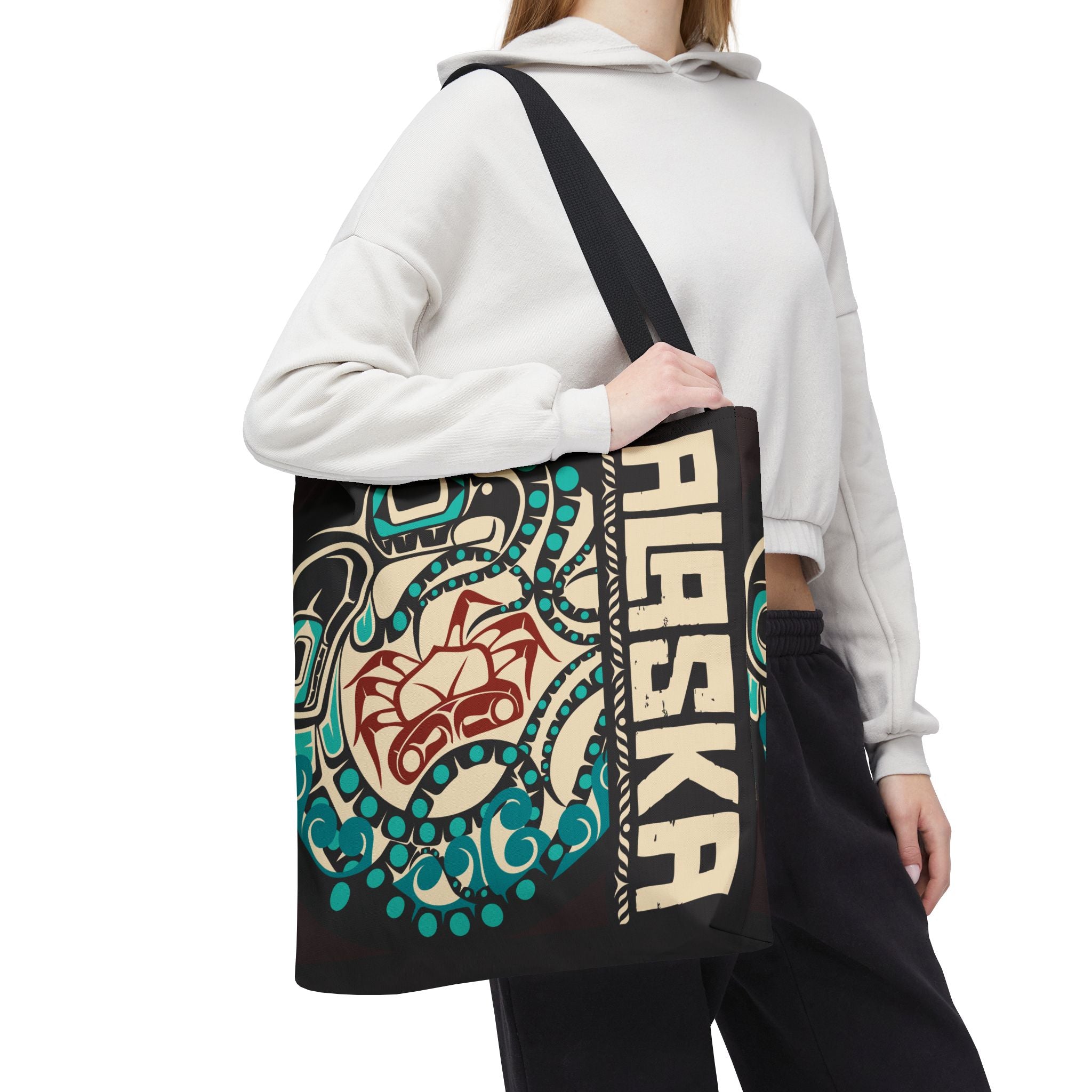 Canvas Tote Bag - Style No. 1 Rustic Alaska Tribal Octopus - AK State Line™ Collection