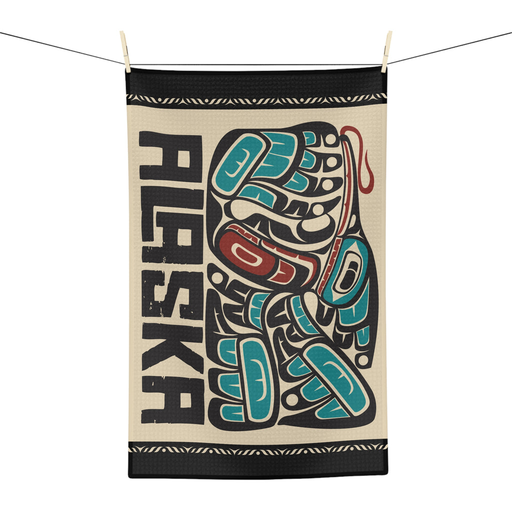 Microfiber Tea Towel - Rustic Alaska Tribal Hummingbird - AK State Line™ Collection