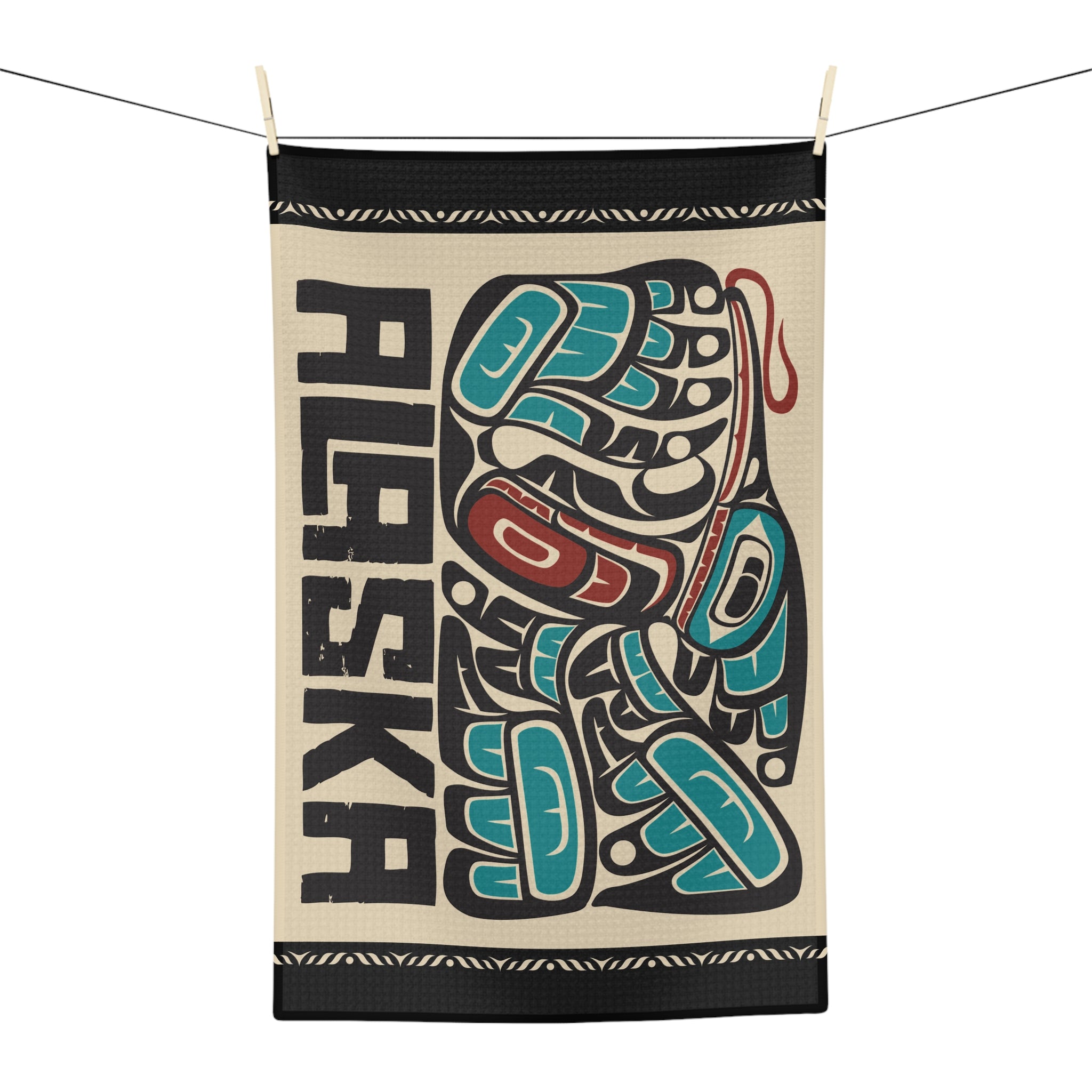 Microfiber Tea Towel - Rustic Alaska Tribal Hummingbird - AK State Line™ Collection