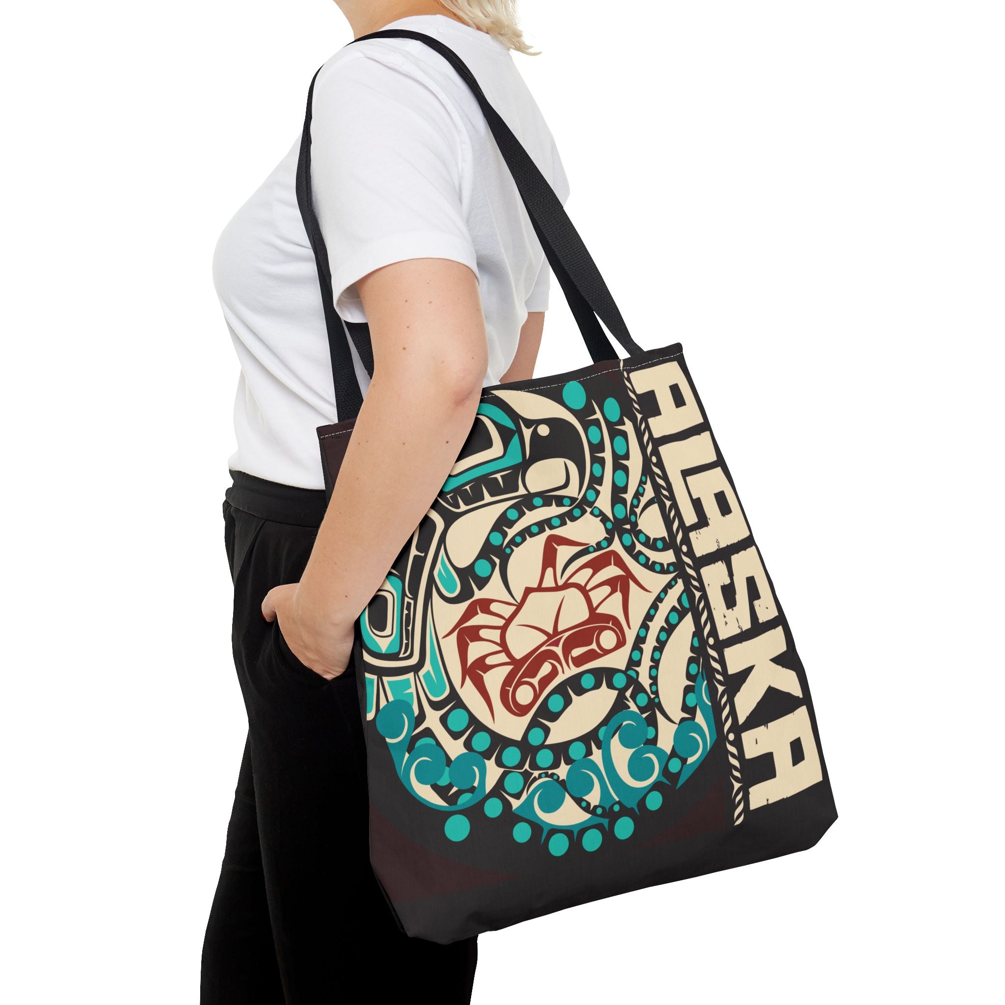 Canvas Tote Bag - Style No. 1 Rustic Alaska Tribal Octopus - AK State Line™ Collection