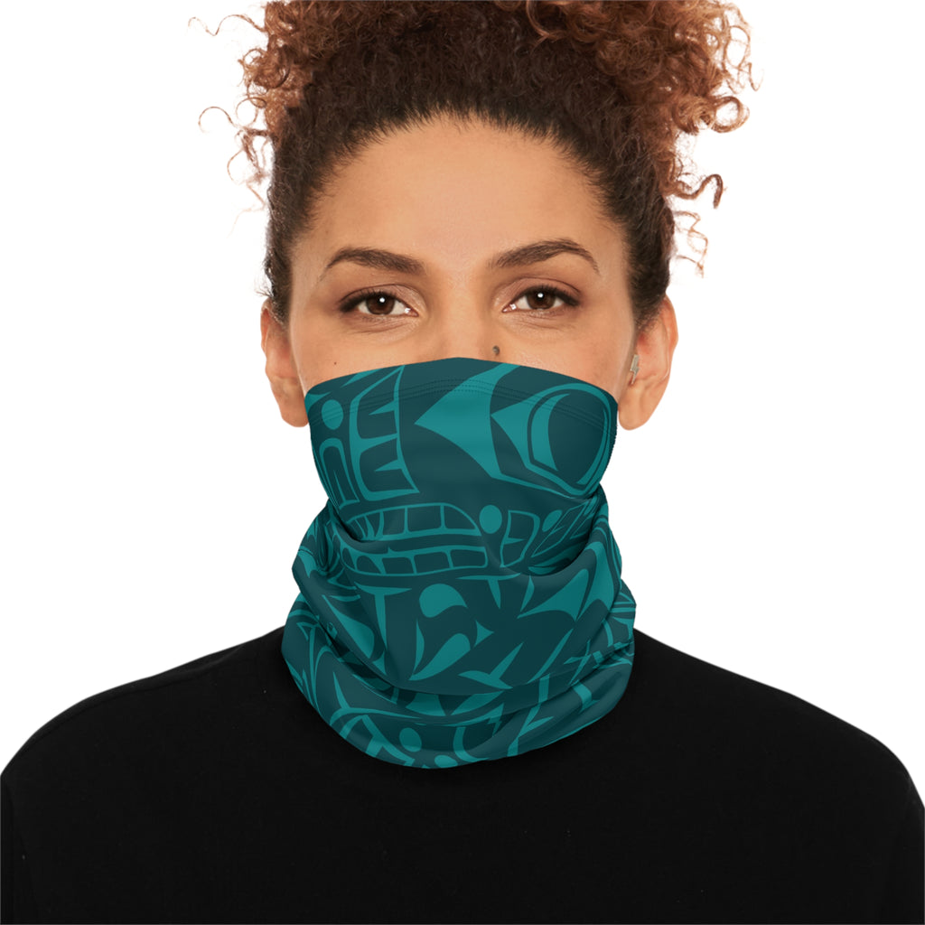 Neck Gaiter, Headband with Drawstring - Classic Tribal Print in Tidal Teal - Northern Spiritlines™