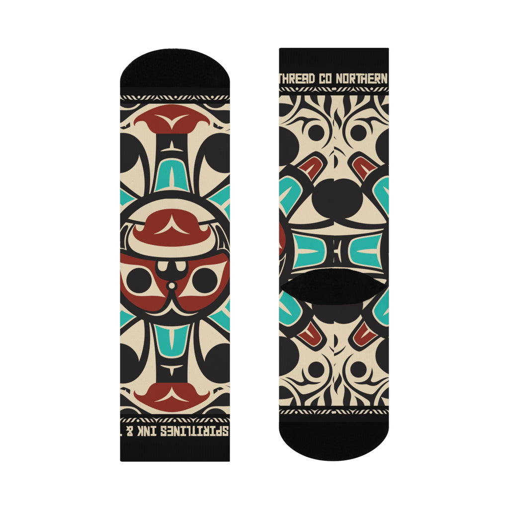 Crew Socks - Cushion Bottom - Classic Tribal Sun (Teal/Red) -  Northern Spiritlines™