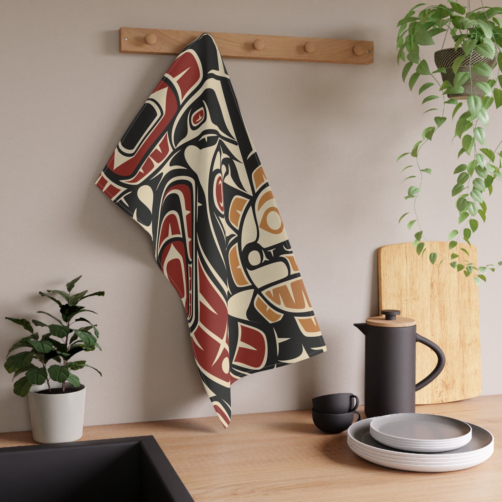 Cotton Twill Tea Towel - Classic Tribal Raven - Northern Spiritlines™