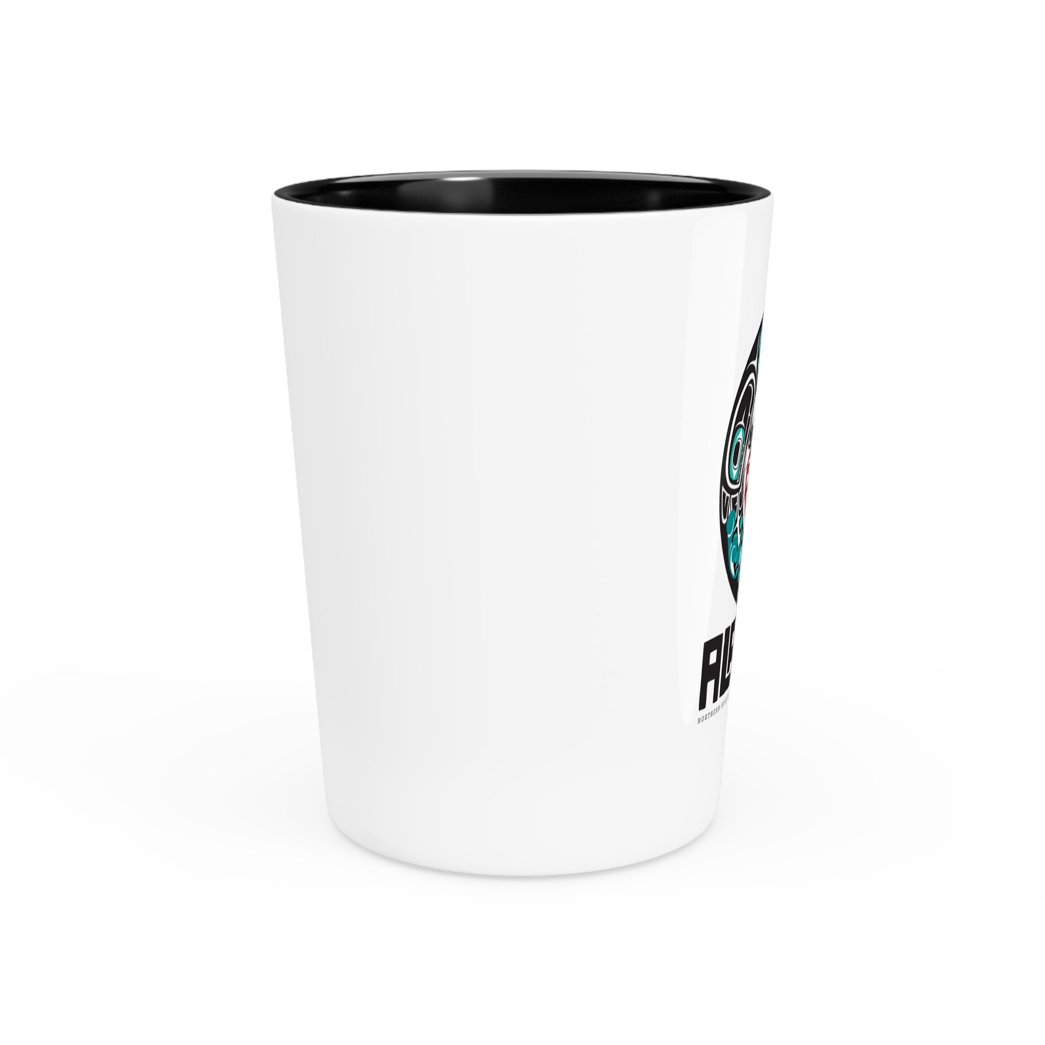 Ceramic Shot Glass - White/Black Interior - Rustic Alaska Tribal Octopus - AK State Line™ Collection