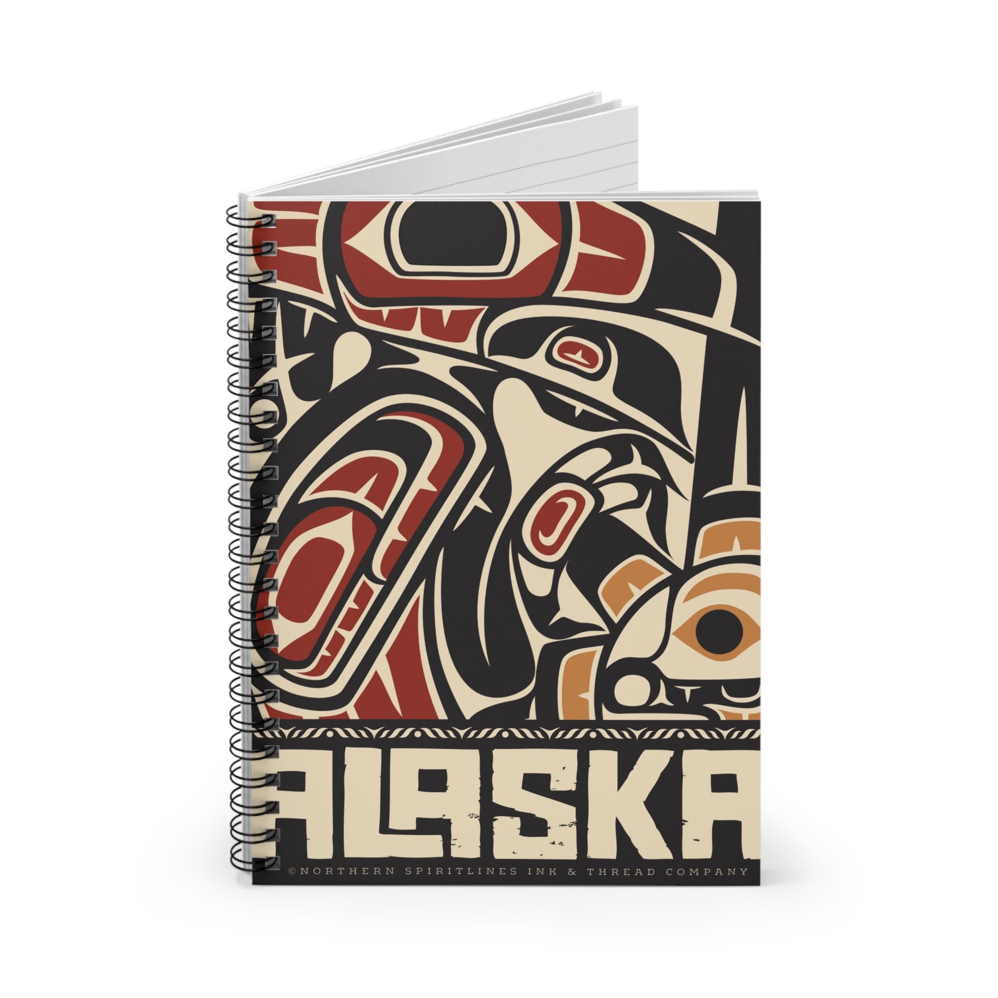 Spiral Notebook, Journal - Rustic Alaska Tribal Raven - AK State Line™ Collection