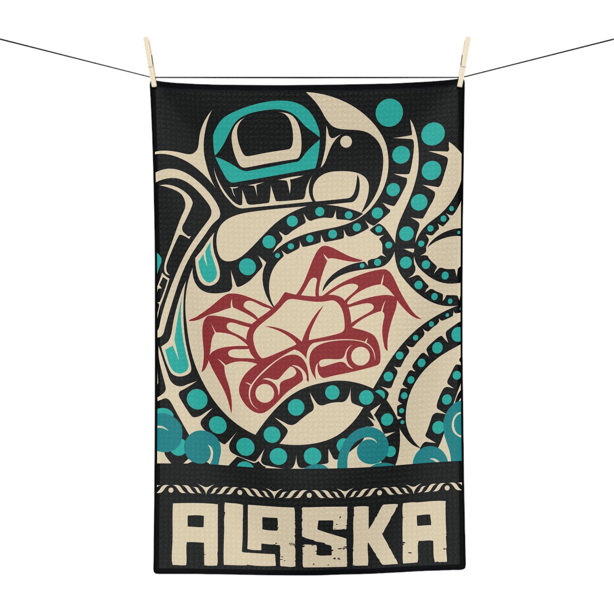 Tea Towel | 18x30" Waffle Weave | Alaska Tribal Octopus | Stateline™ Collection
