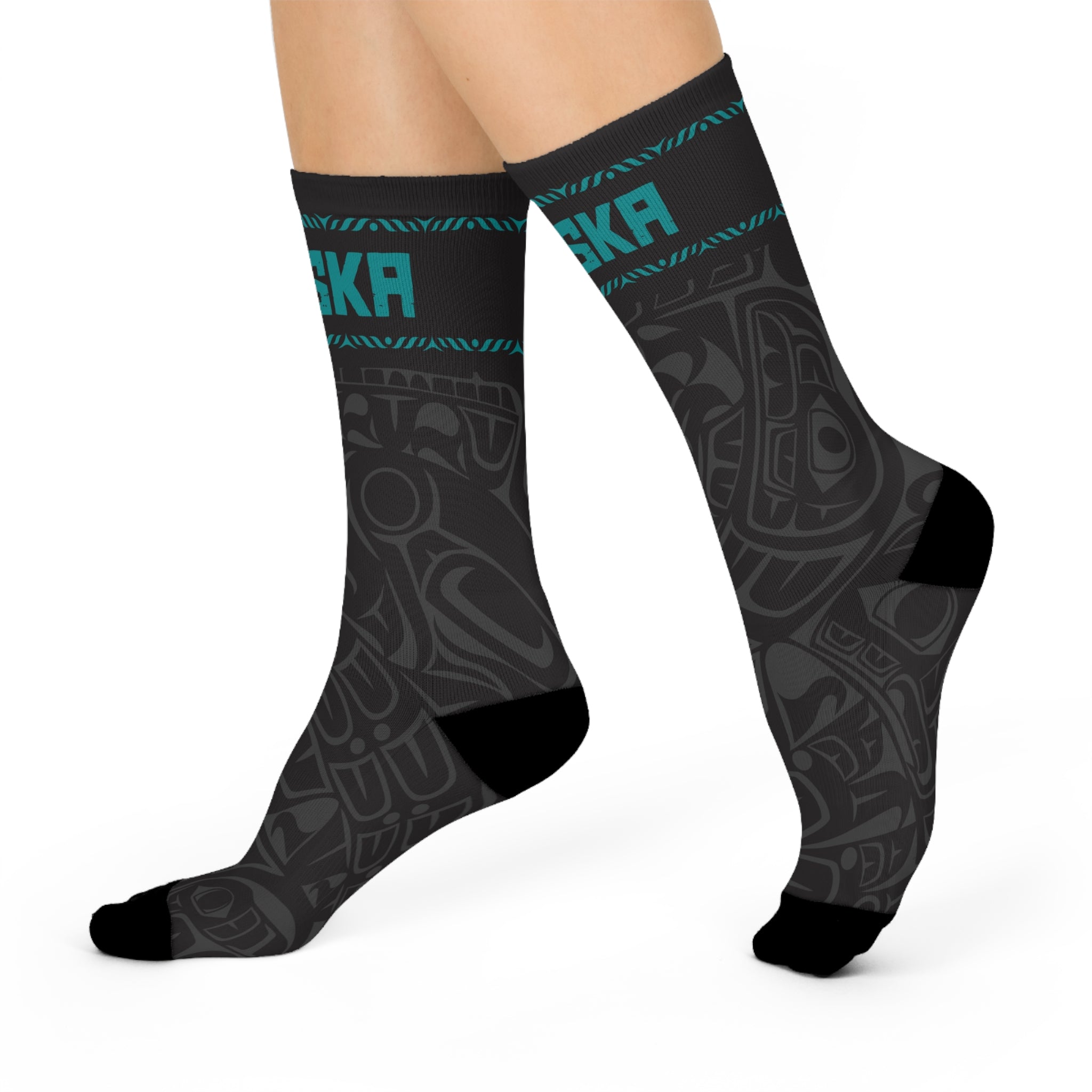 Crew Socks - Cushion Bottom - Rustic Alaska Smoky Tribal Print - AK State Line™