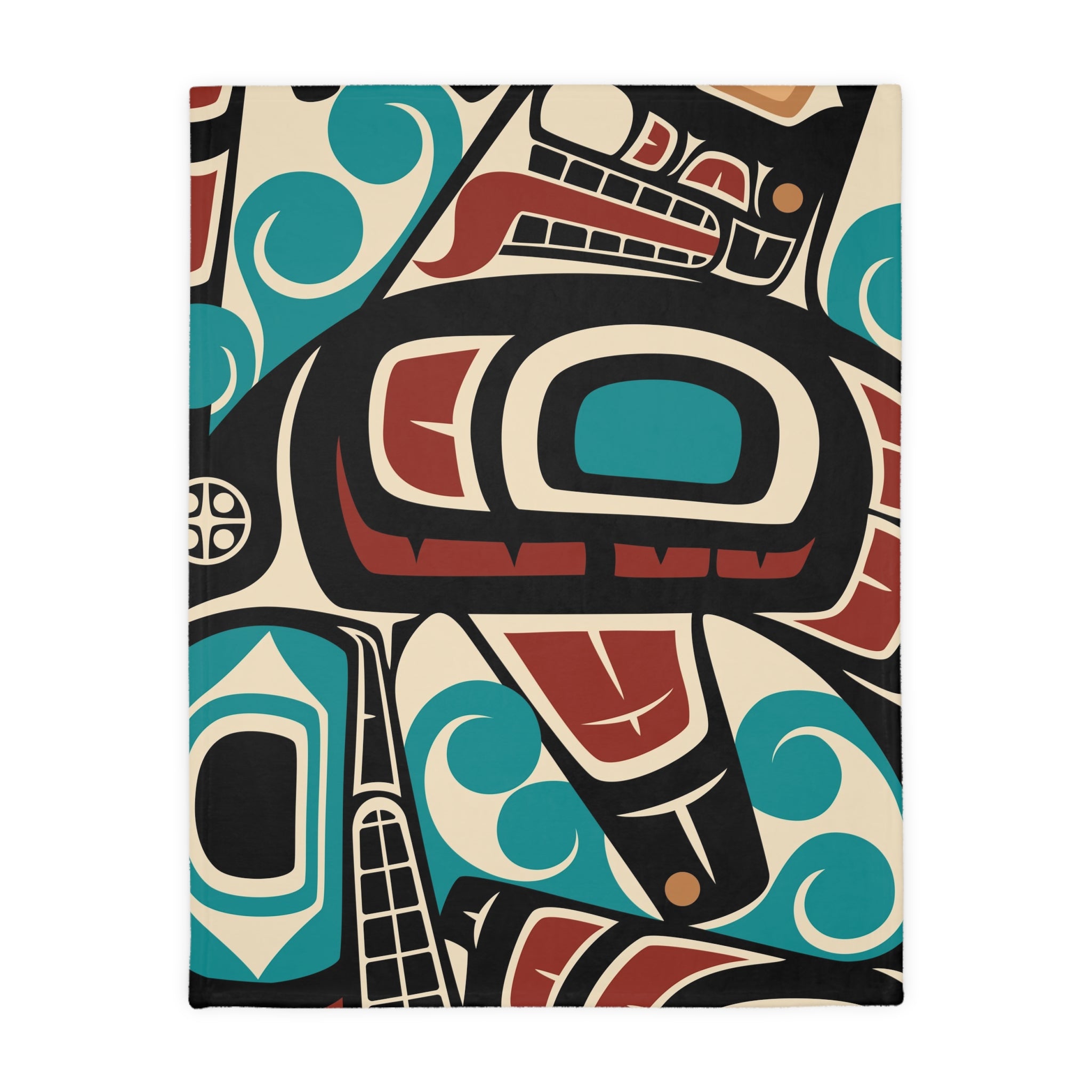 Reversible Coral Fleece Blanket | Classic Tribal Orca | Northern Spiritlines™ Signature