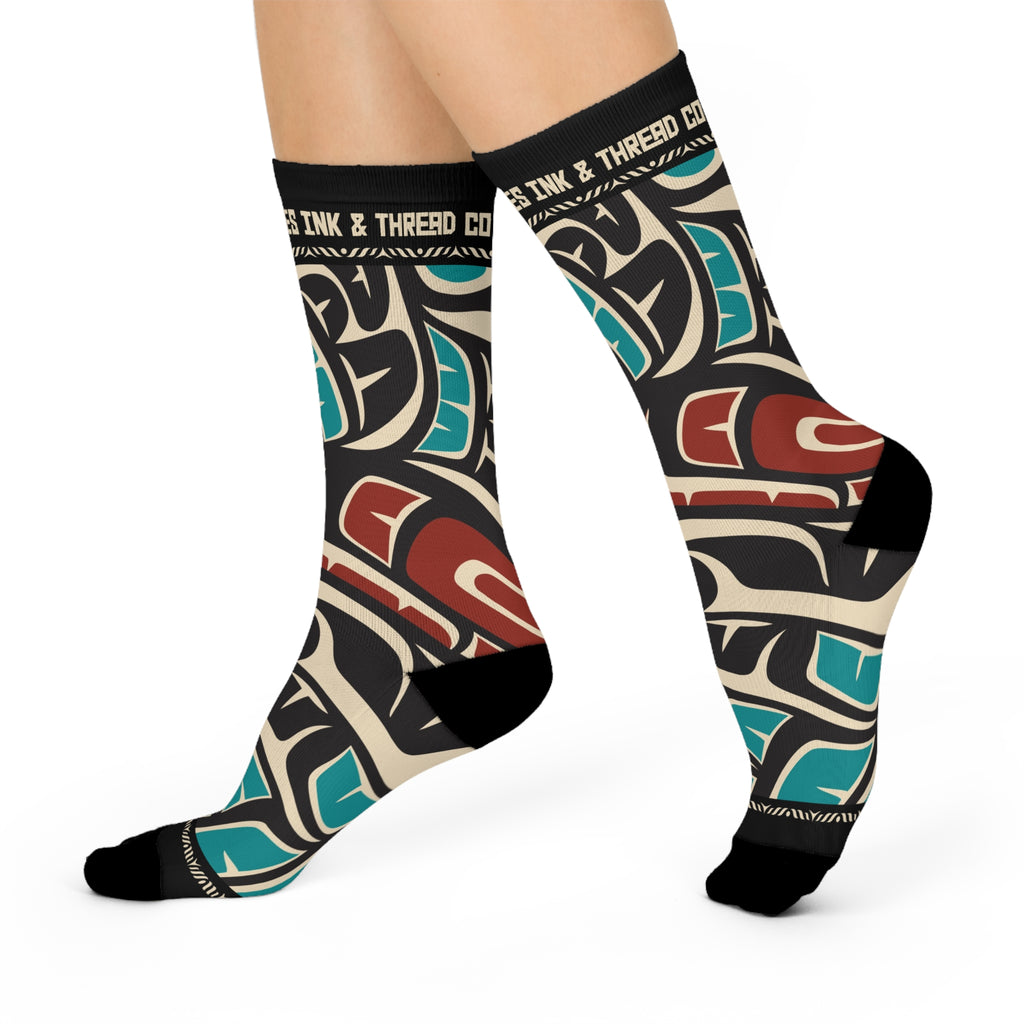 Crew Socks - Cushion Bottom - Classic Tribal Hummingbird Print - Northern Spiritlines™