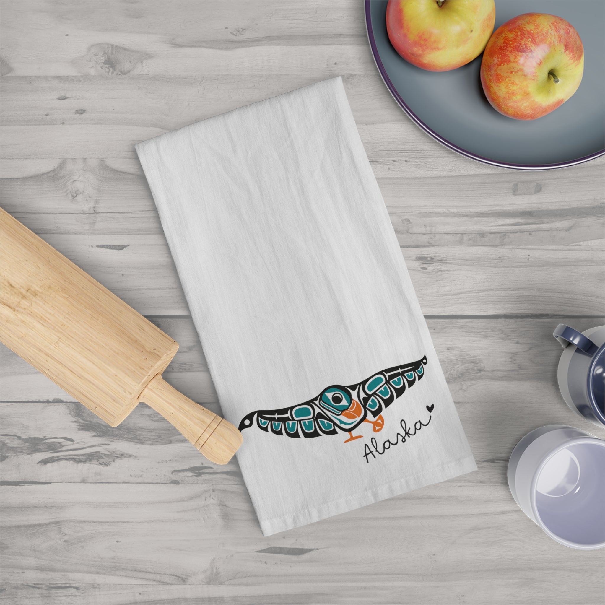 Cotton Tea Towel - Alaska Tribal Puffin - AK State Line™ Collection