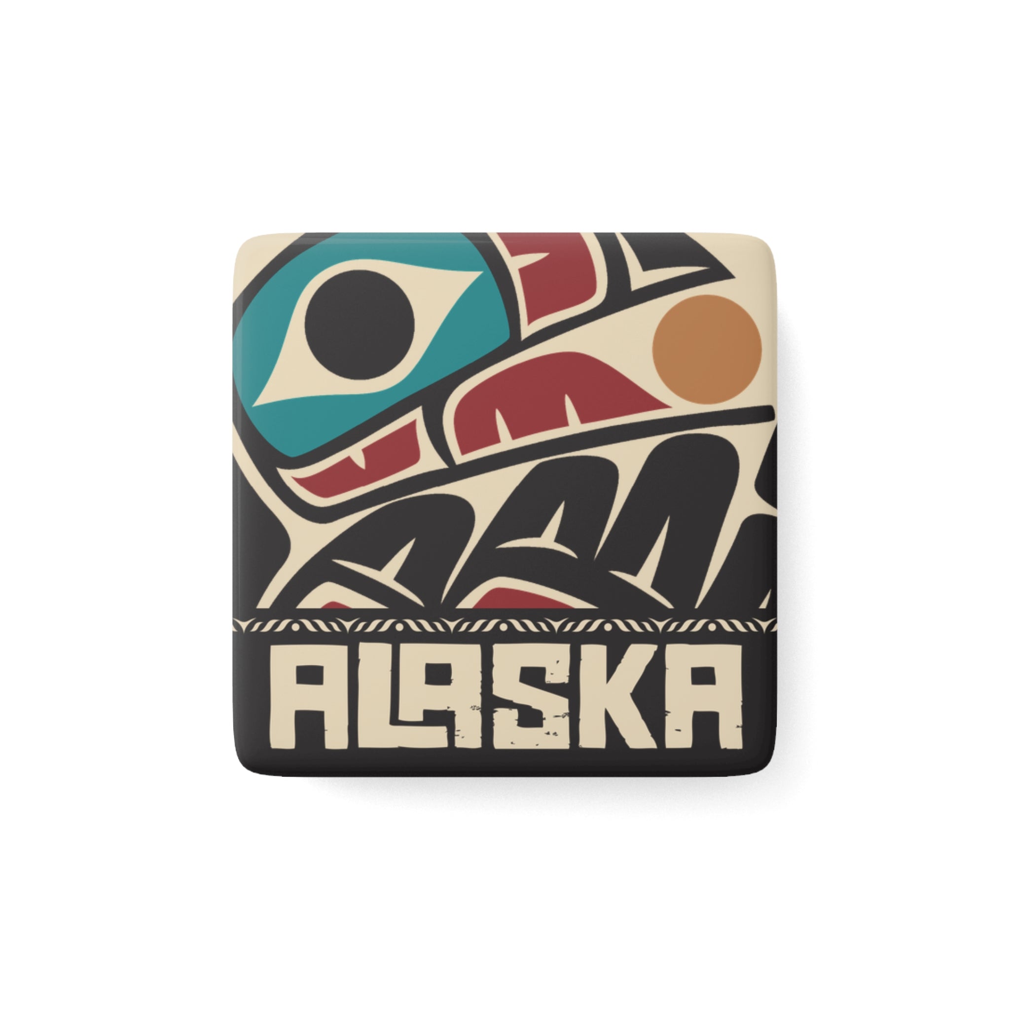 Porcelain Magnet - Rustic Alaska Tribal Raven - AK State Line™ Collection
