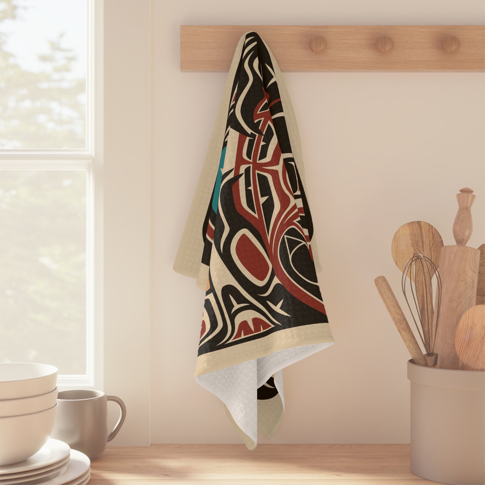 Tea Towel | 18x30" Waffle Weave | Tribal Bear & Salmon | Signature Collection