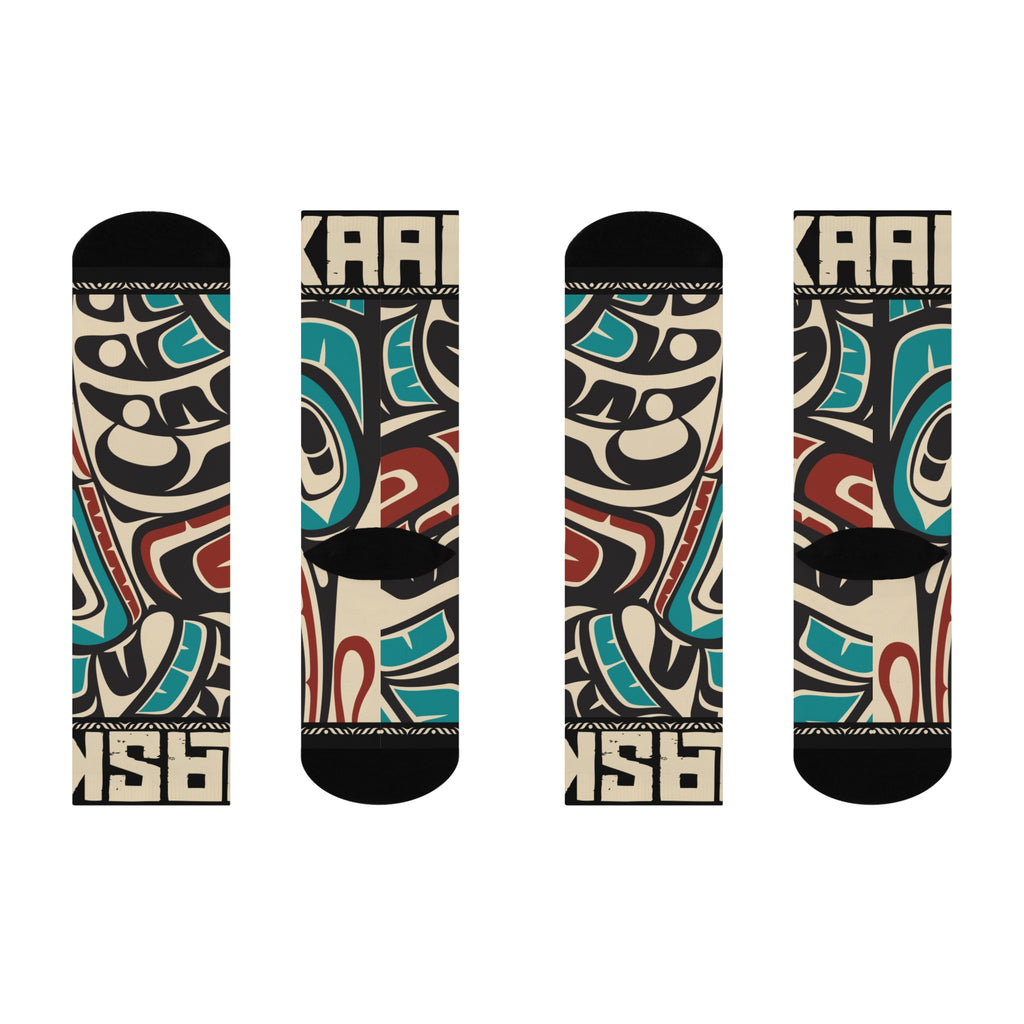 Crew Socks - Cushion Bottom - Rustic Alaska Tribal Hummingbird - AK State Line™
