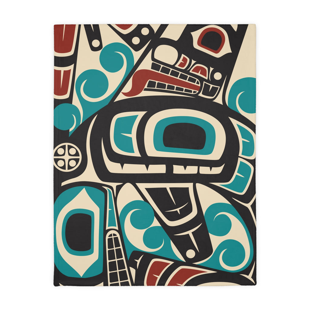 Reversible Plush Blanket - Classic Tribal Orca Print - Northern Spiritlines™
